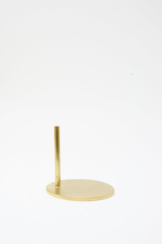 Small gold-colored Brass Base - Small with a circular bottom and a single vertical rod for Papaver sculptures.