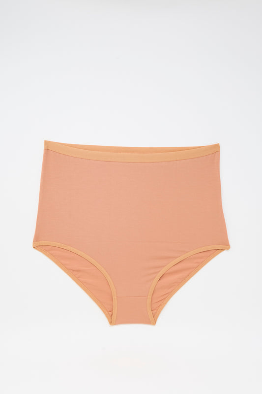 The Baserange Highwaist Bell Pants in Branch Terracotta are high-waisted women’s underwear with elastic waistband and leg openings, made from soft bamboo lyocell for all-day comfort. Displayed flat on a white background.
