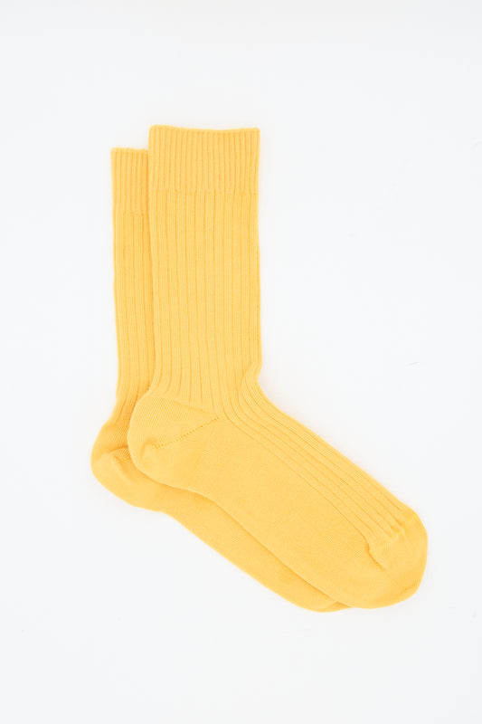 Baserange Rib Overankle Socks in Dacty Yellow, made in France.