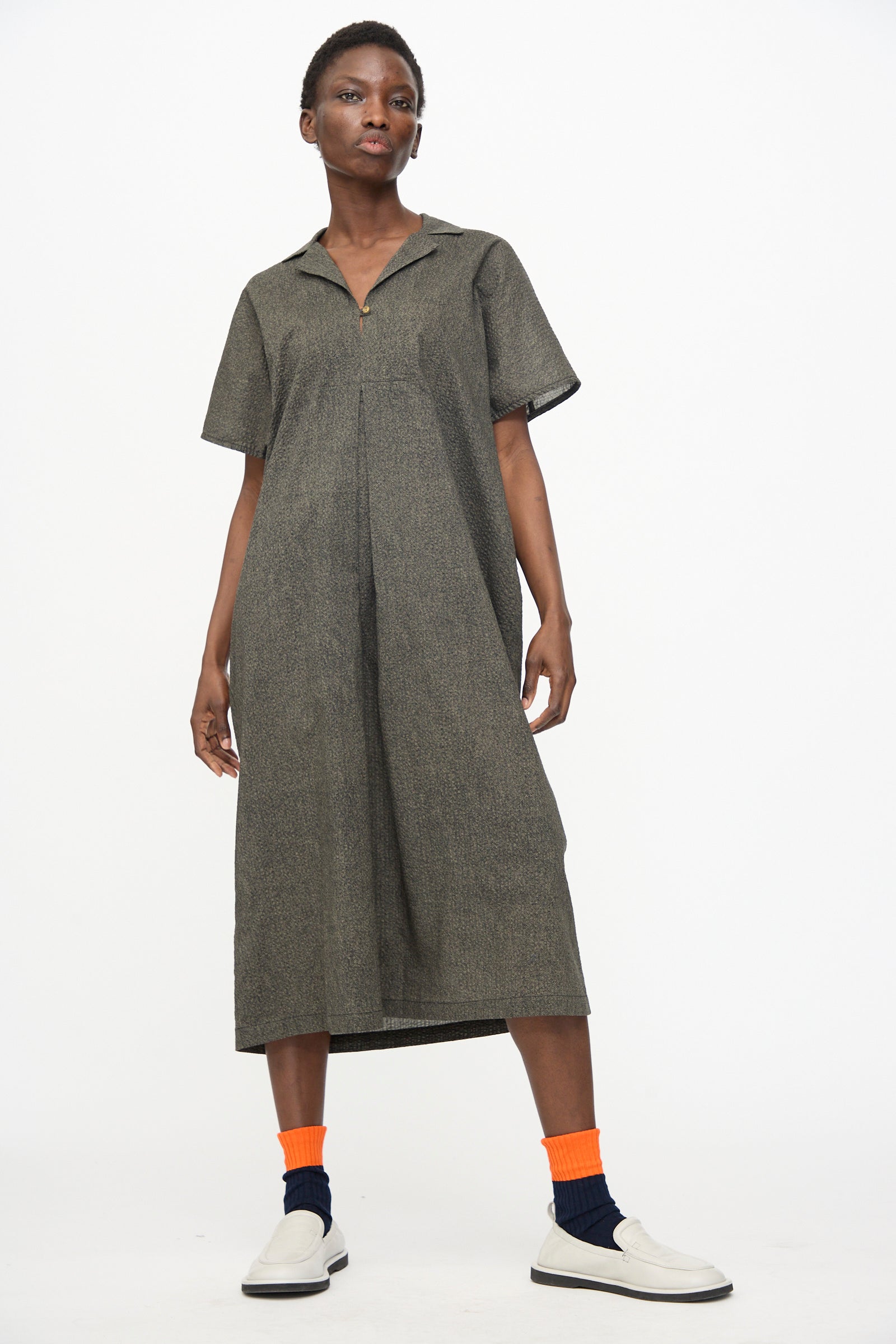 Black Crane - Kite Dress with Micro Wave Texture in Steel