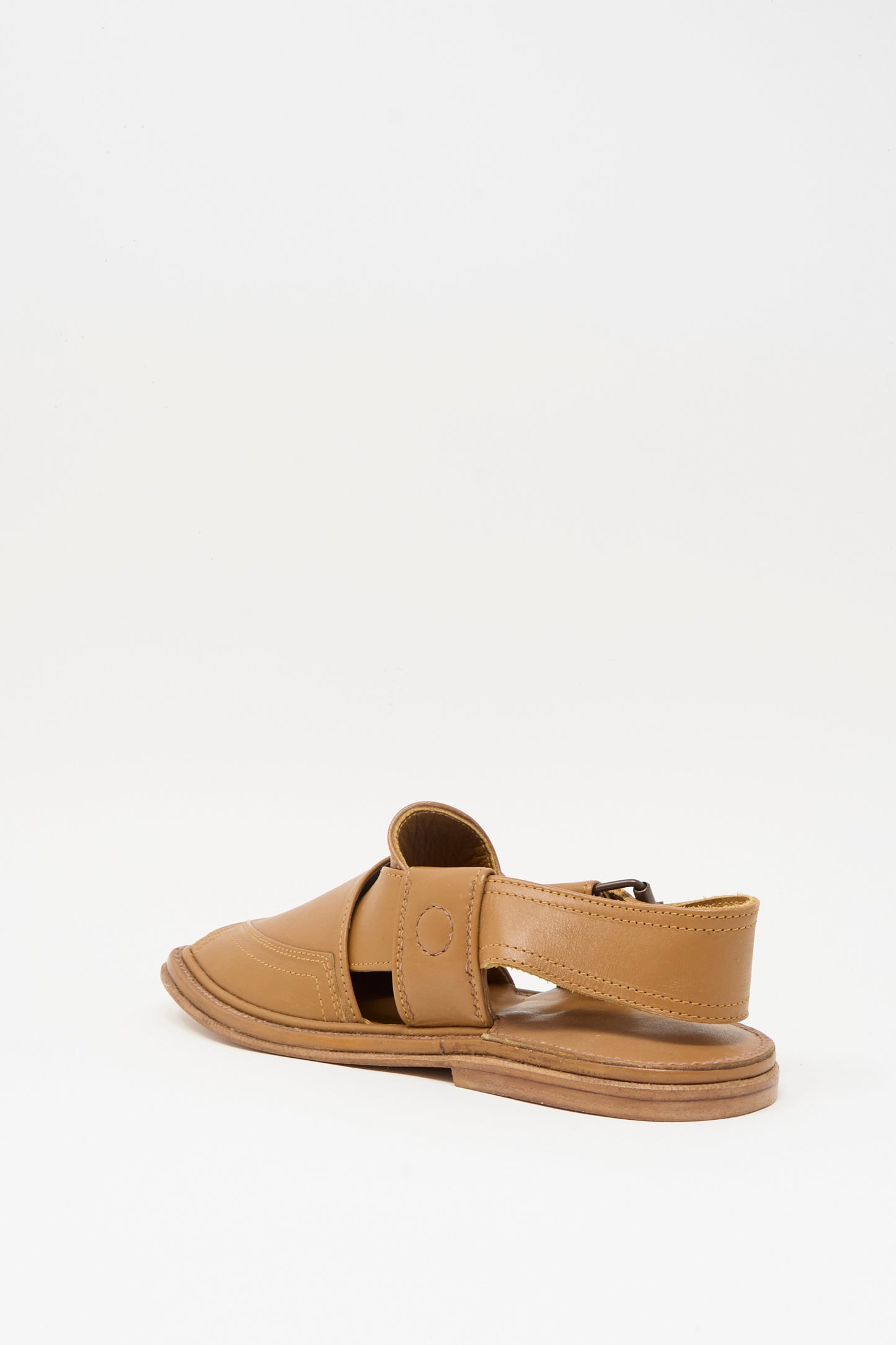 The Bless No. 08 Desertsandals in light brown feature an open toe and heel, wide strap, crossover design, and stitched detail, shown against a plain white background.