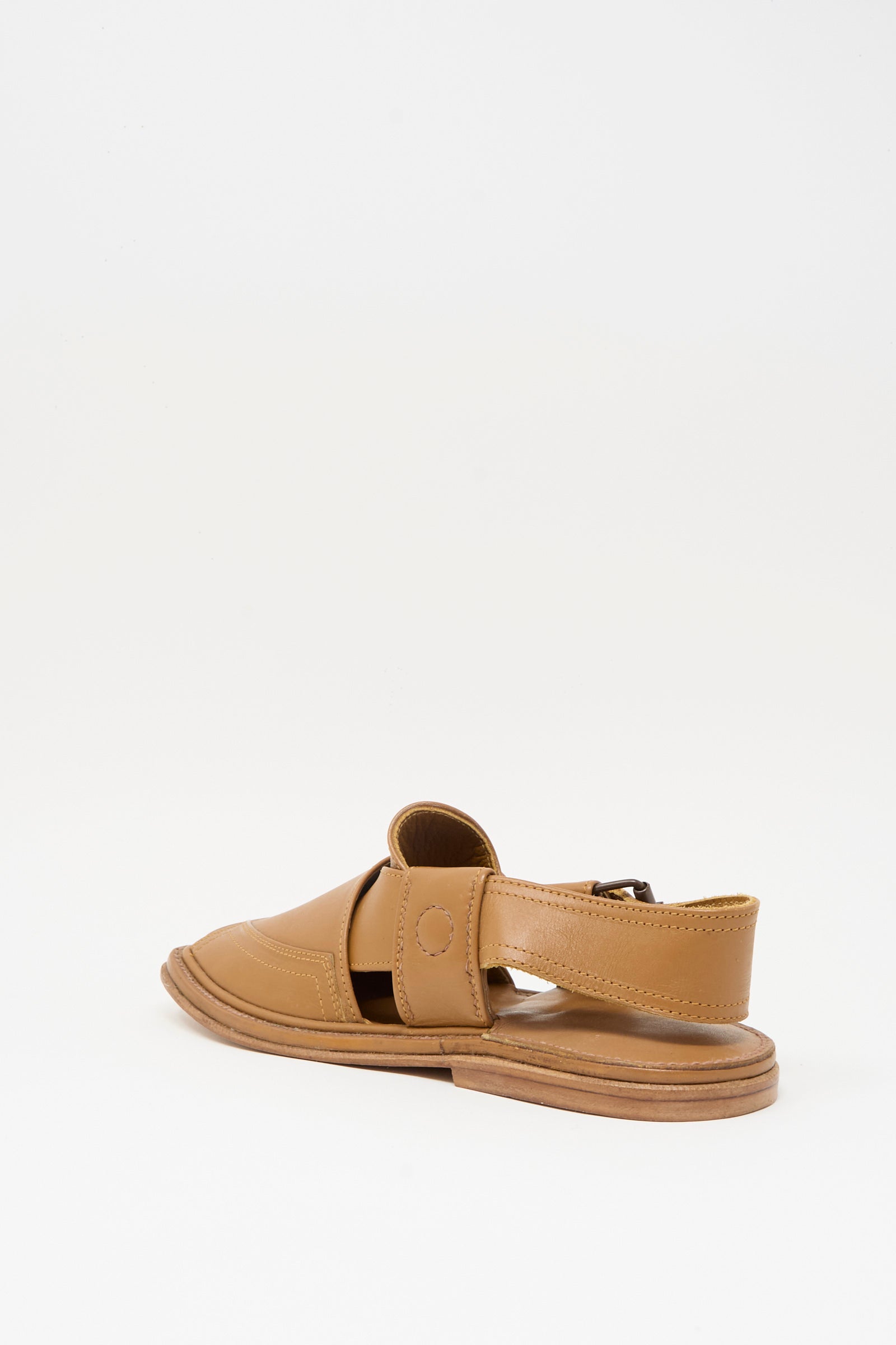 The Bless No. 08 Desertsandals in light brown feature an open toe and heel, wide strap, crossover design, and stitched detail, shown against a plain white background.