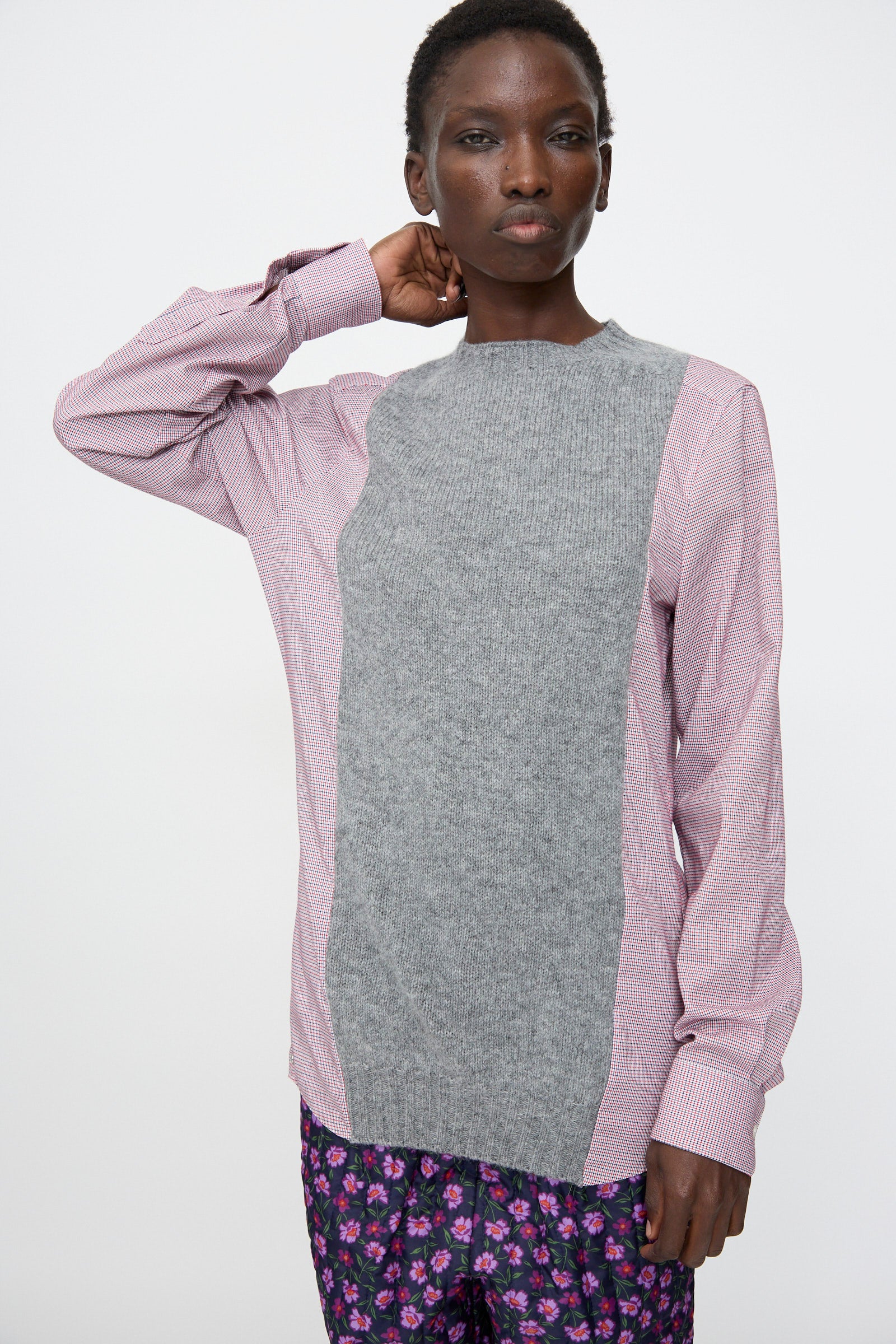 A person posing for a picture in the Bless No. 68 Frontinsertpullover in Unique I, made in Germany.