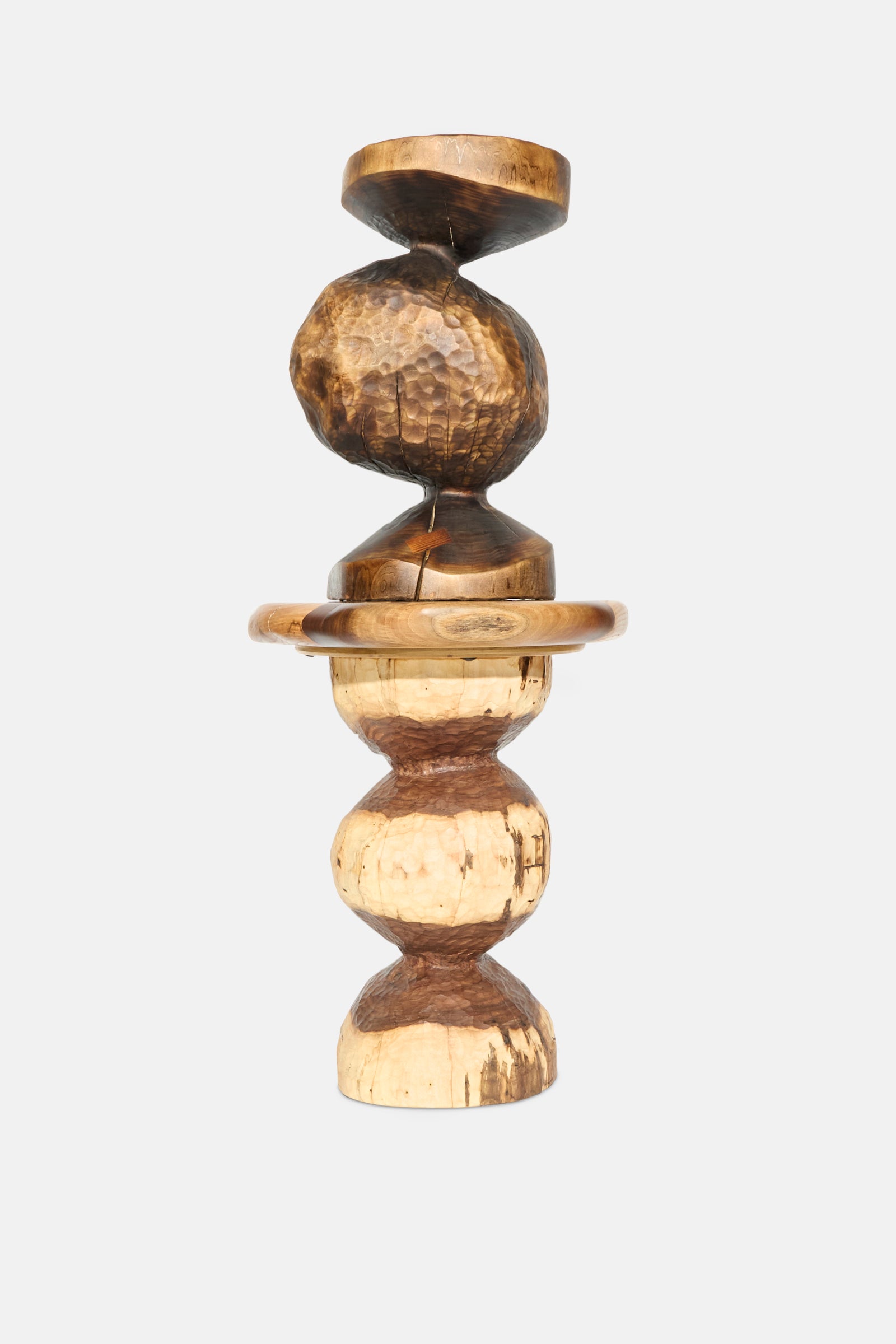 The Bon Bon Side Table with Top by Cody Brgant is handmade in Brooklyn from natural black walnut, featuring stacked, irregular forms and a central circular ring for a striking sculptural look.