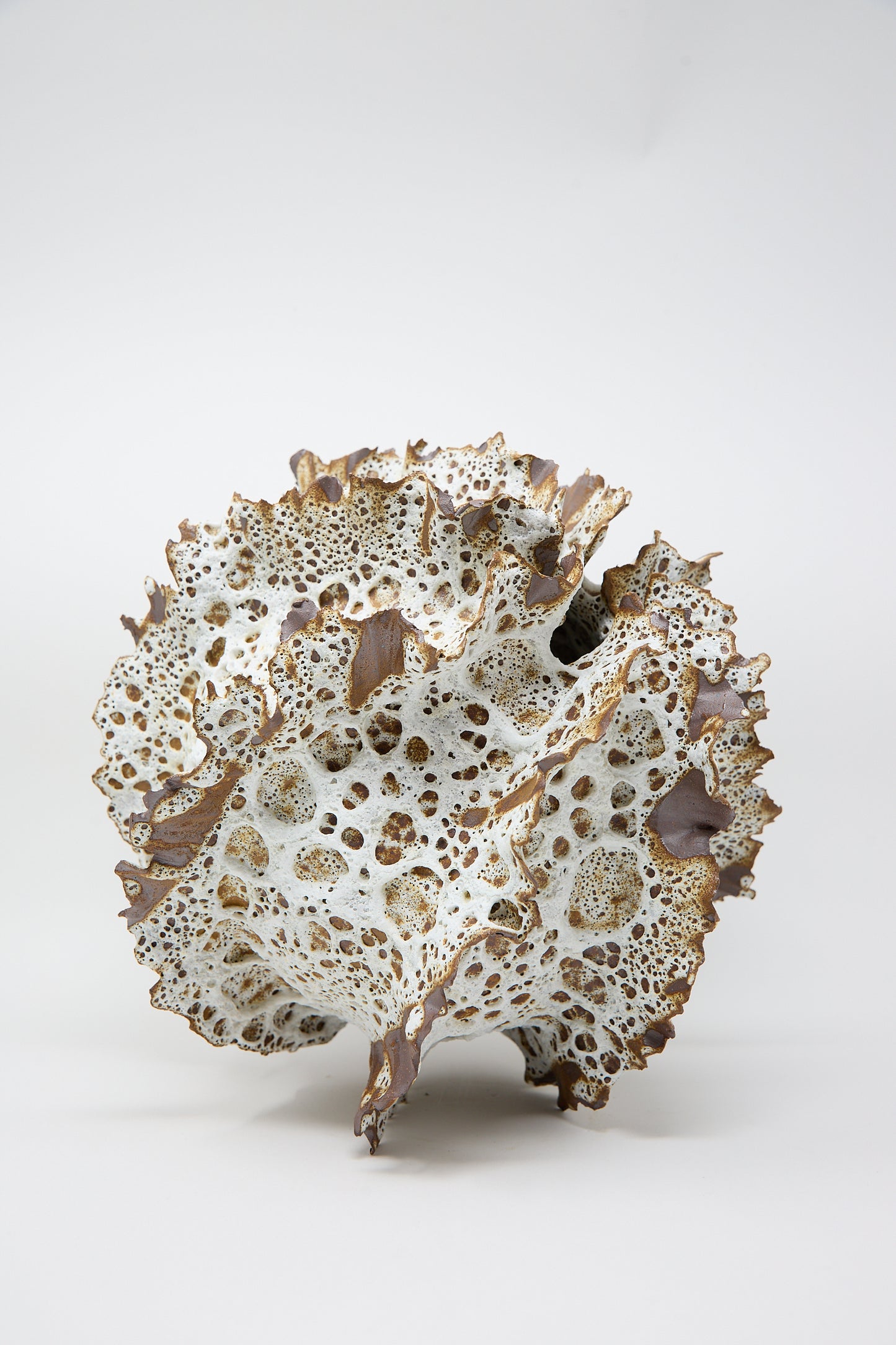 The Wild Petals N. 13 Vase by Dear You features a detailed, naturally textured surface with a spiky, porous appearance that mirrors the intricate patterns of a hand-built sea sponge set against a plain white background.