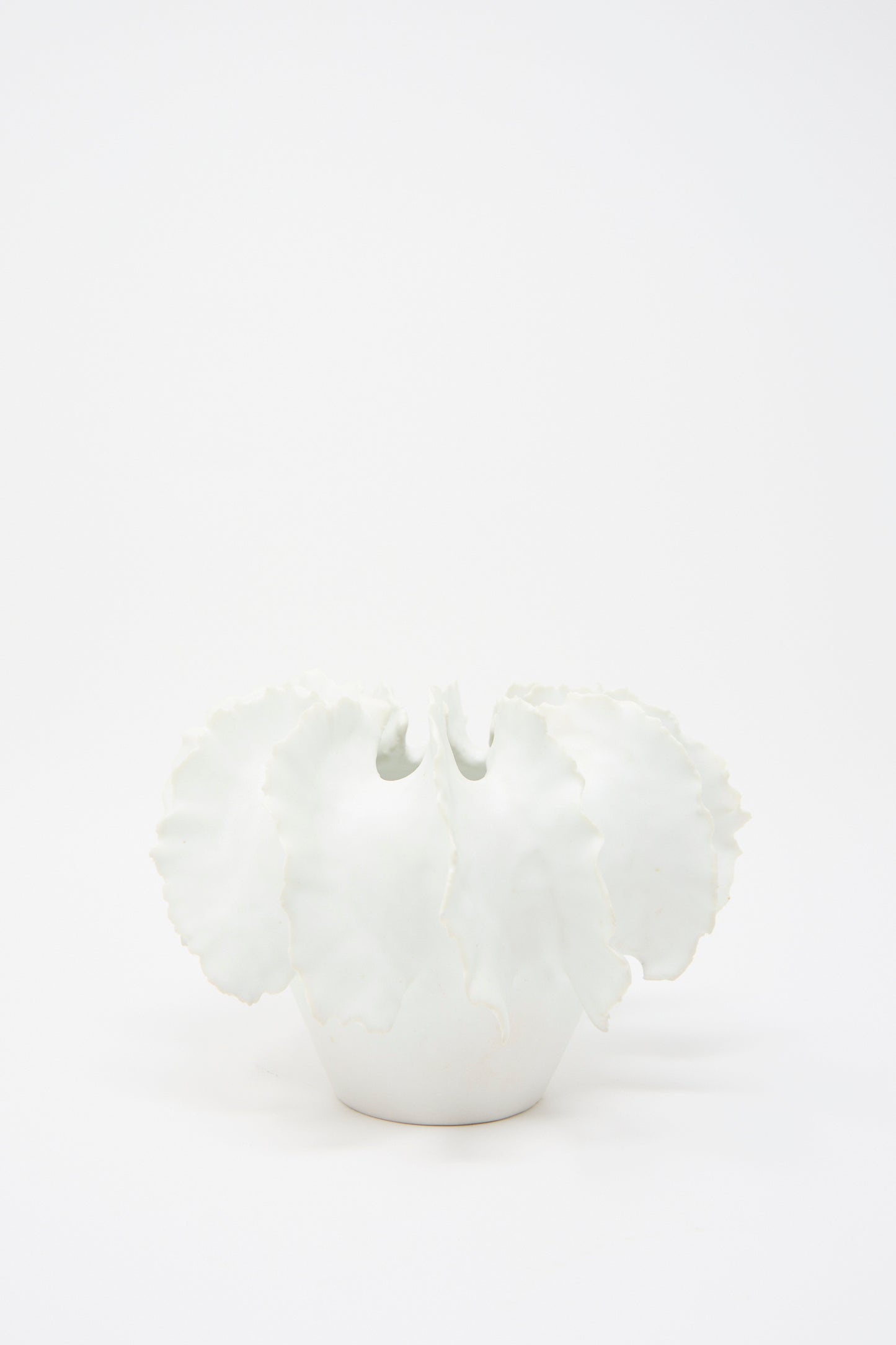 The Wild Petals N. 22 Vase by Dear You is a unique white ceramic sculpture with an abstract, frilled design against a plain white background.