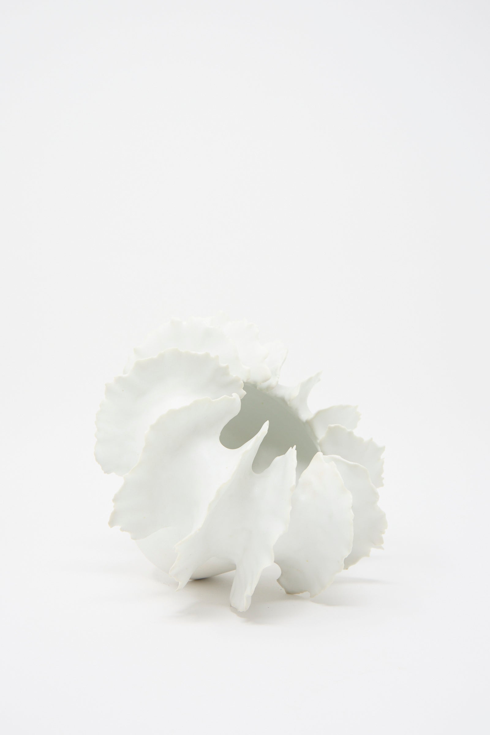 Dear You's "Wild Petals N. 22 Vase," an abstract white sculpture made from hand-built ceramic, against a plain background.