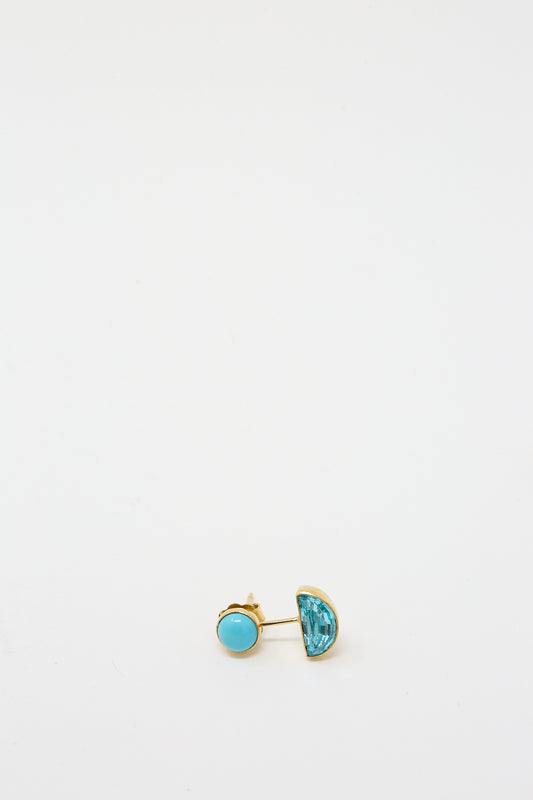 A pair of Grainne Morton's Detachable Drop Earring in Turquoise and Vintage Glass on a white surface.