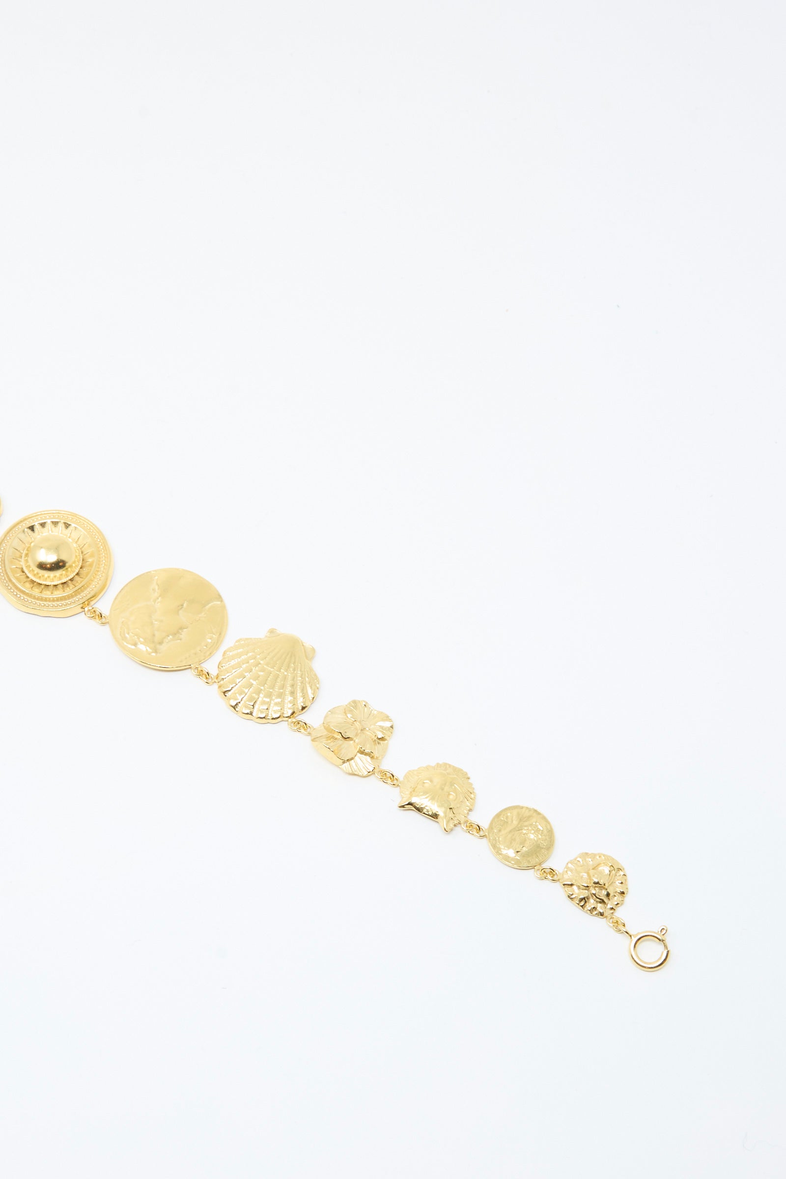The Gold Button Necklace by Grainne Morton is displayed on a white background, featuring a gold design.
