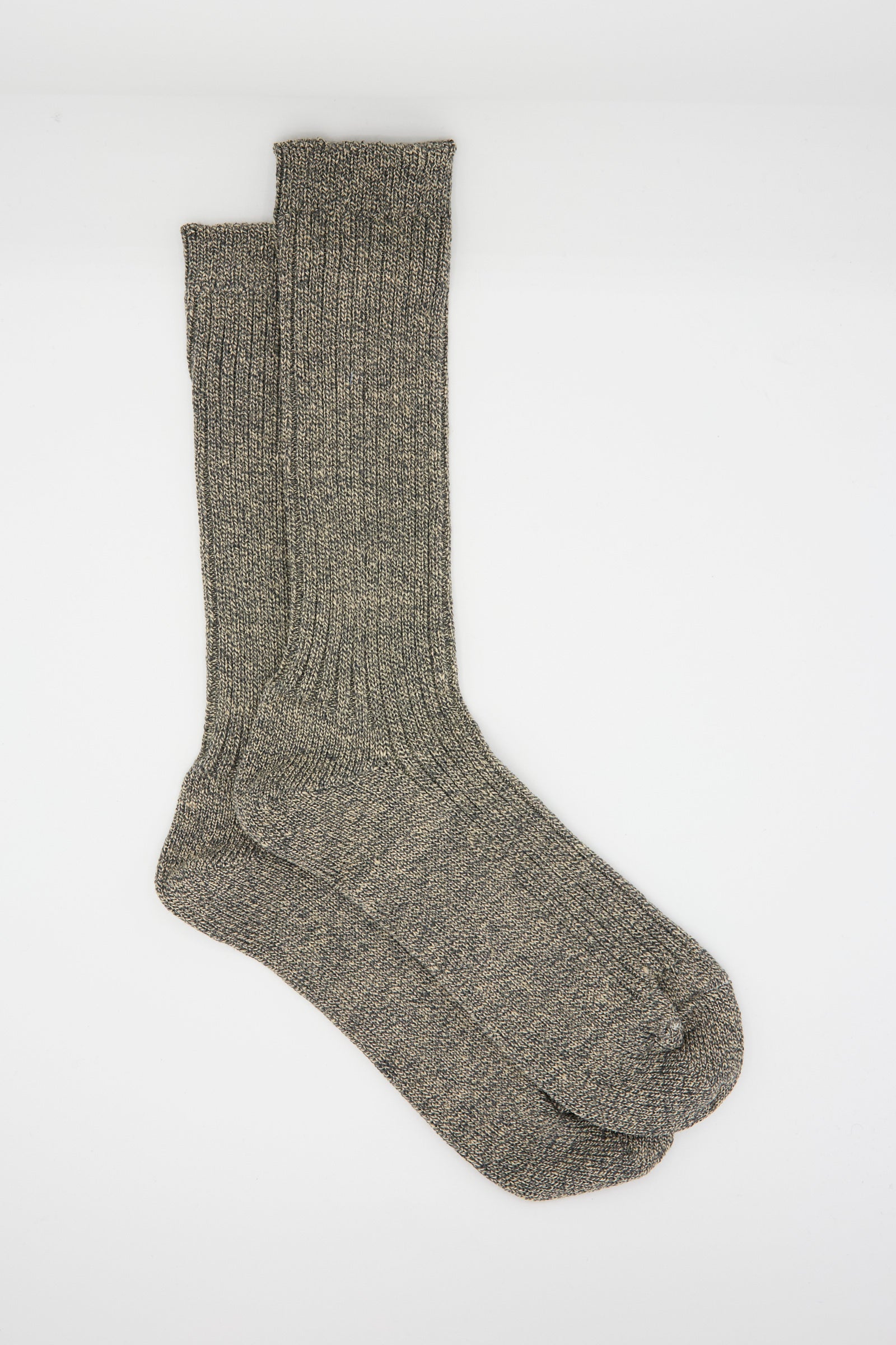 A pair of Mix Linen Socks in Gray from Ichi Antiquités is arranged neatly side by side on a plain background.