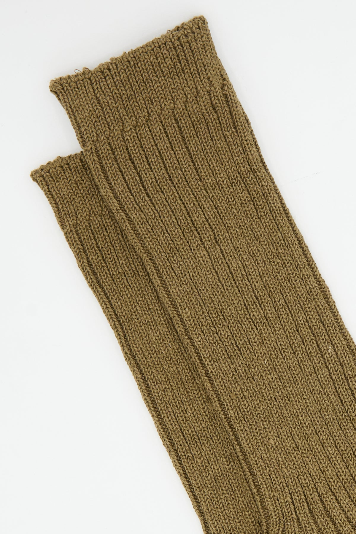 Close-up of a pair of Linen Rib Socks in Coffee from Ichi Antiquités.