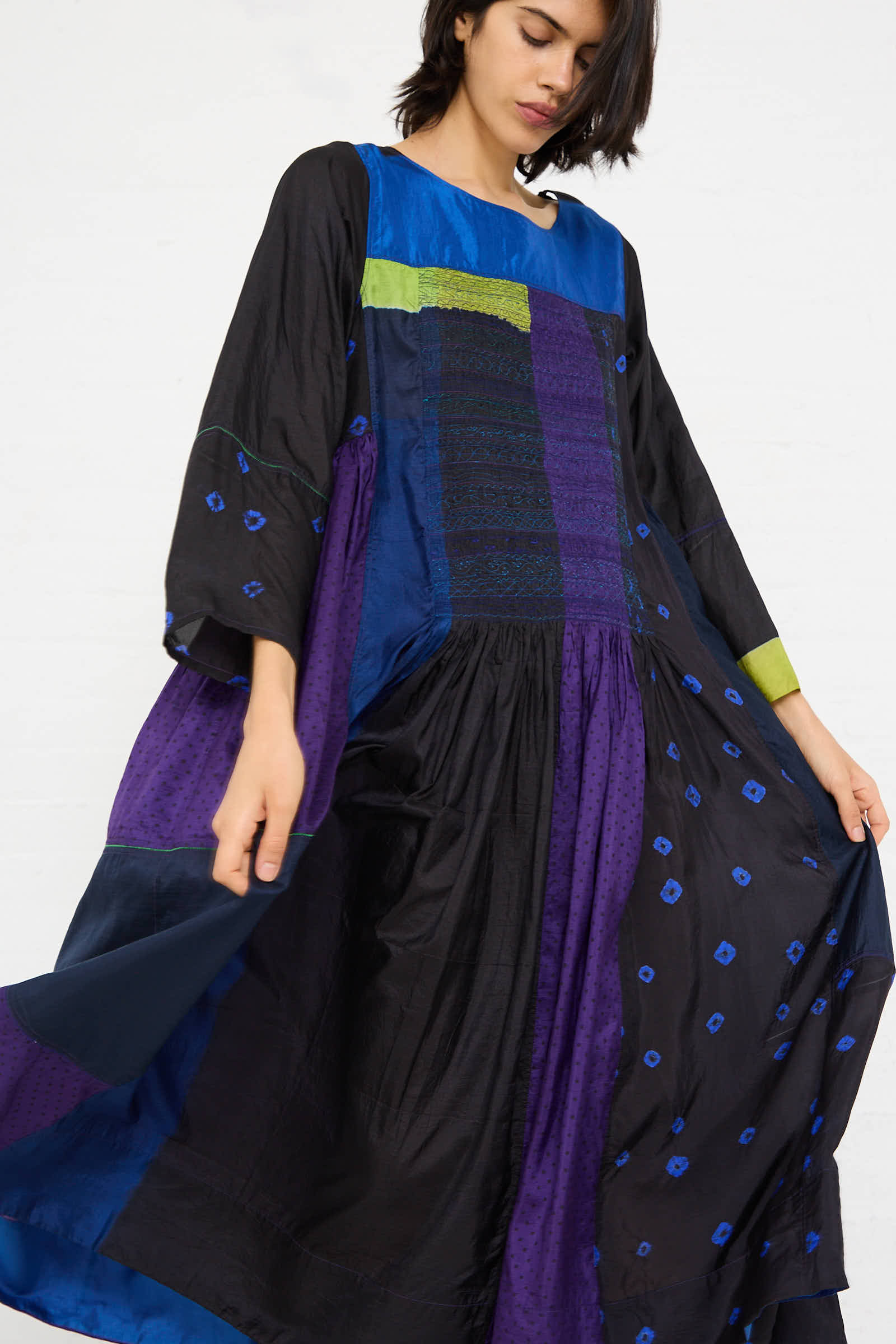 Silk Dress in Purple, Black and Blue