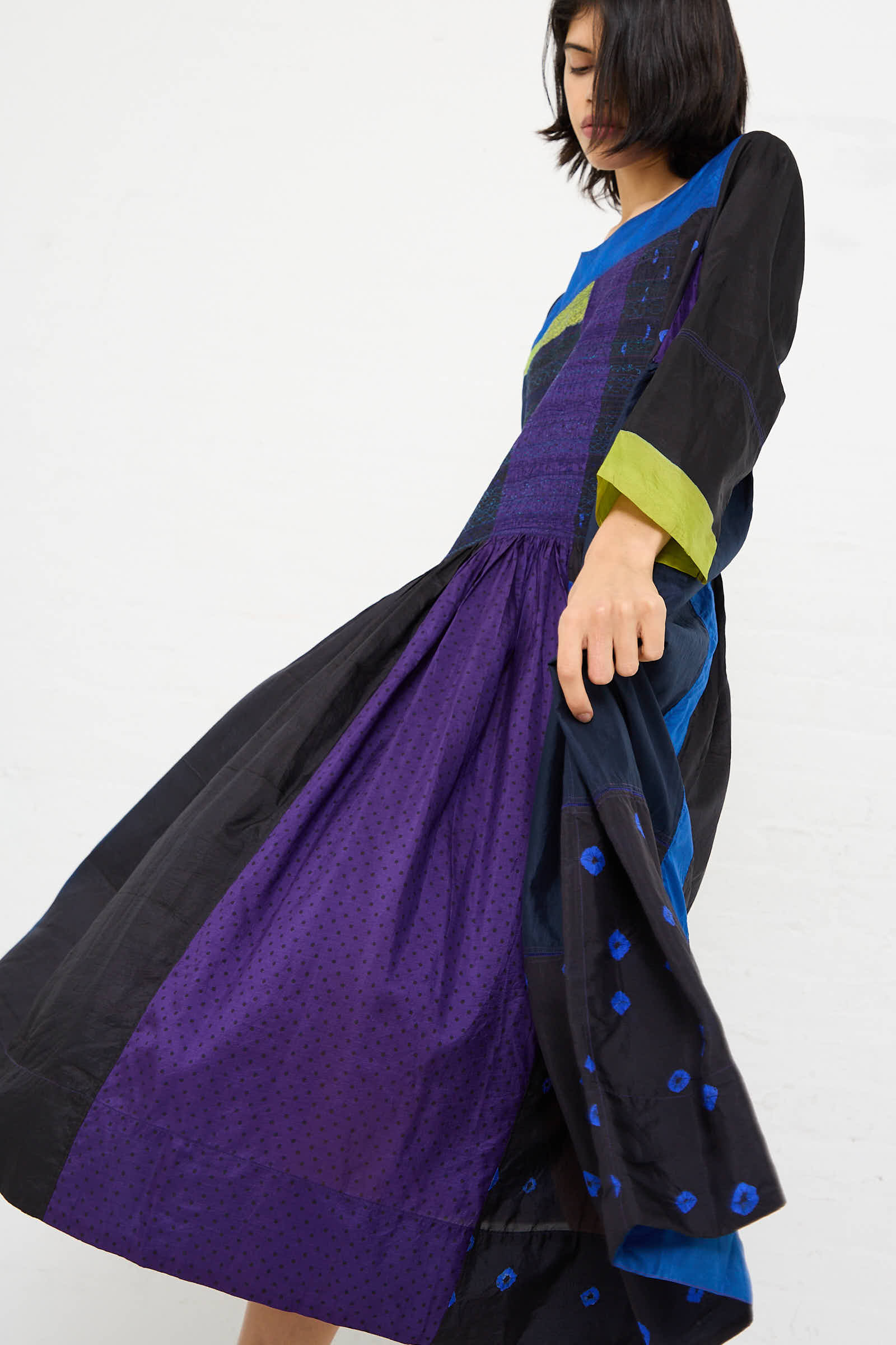 Silk Dress in Purple, Black and Blue