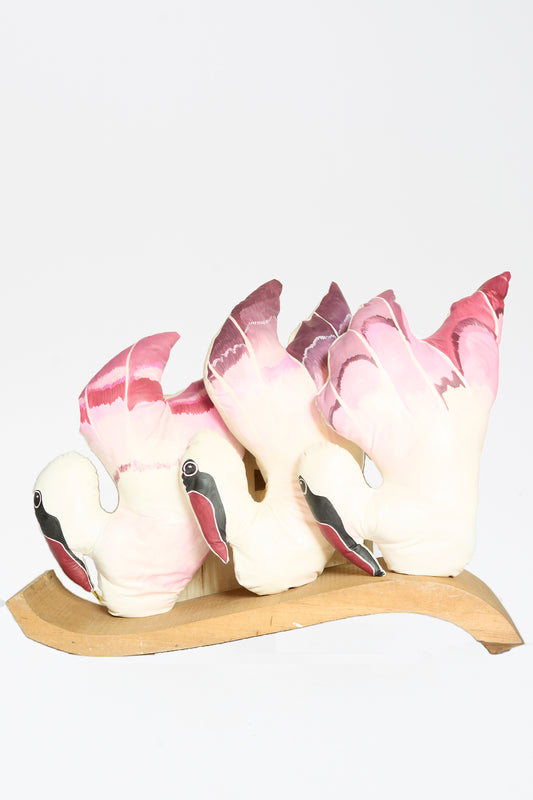 The Hand Painted Swan Pillow III by Jess Feury features a design with pink and white wings, inspired by hand-painted artwork, set against a plain white background.