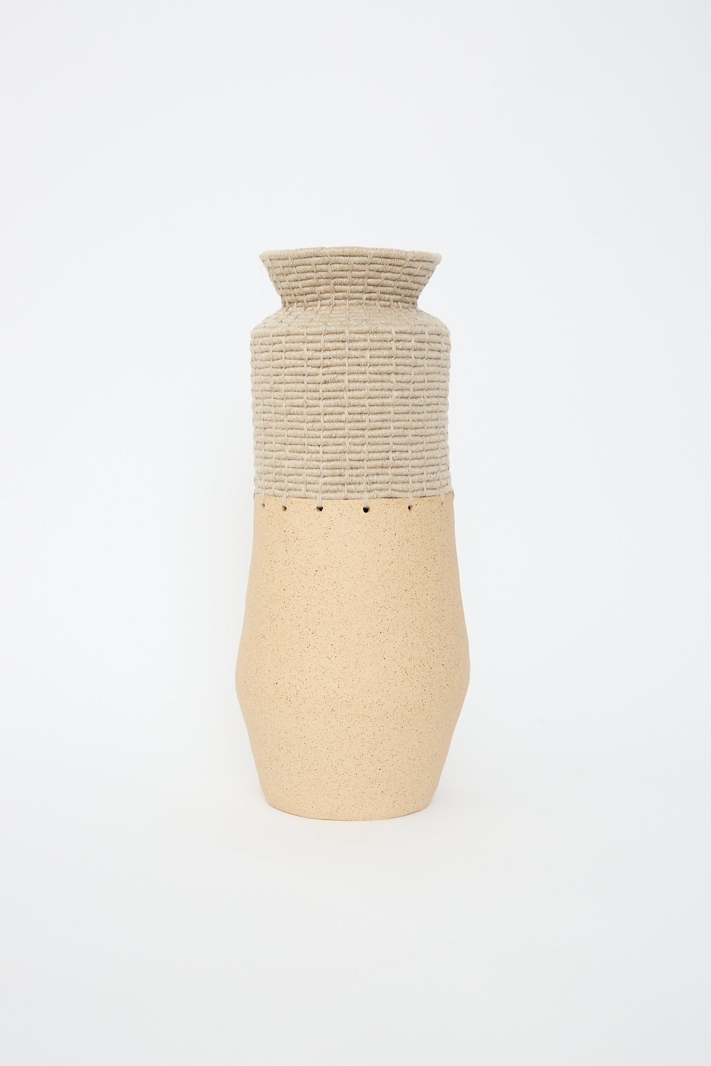 Handcrafted Karen Tinney ceramic Vessel #763 in Natural from California against a white background.