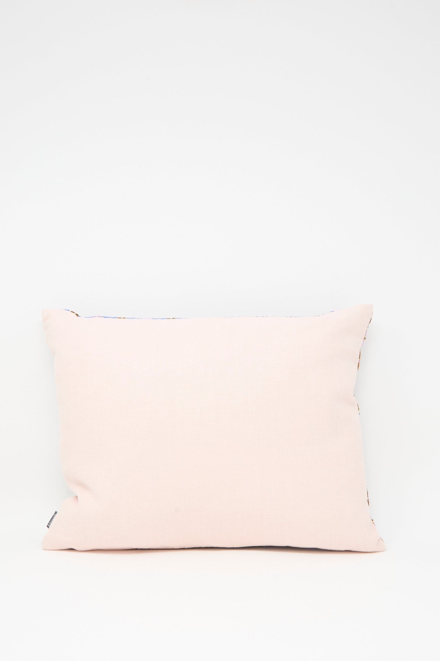 The Kissweh Damask Rose Hand Embroidered Pillow in lilac and cognac, featuring a soft down feather insert, is displayed on a white background.