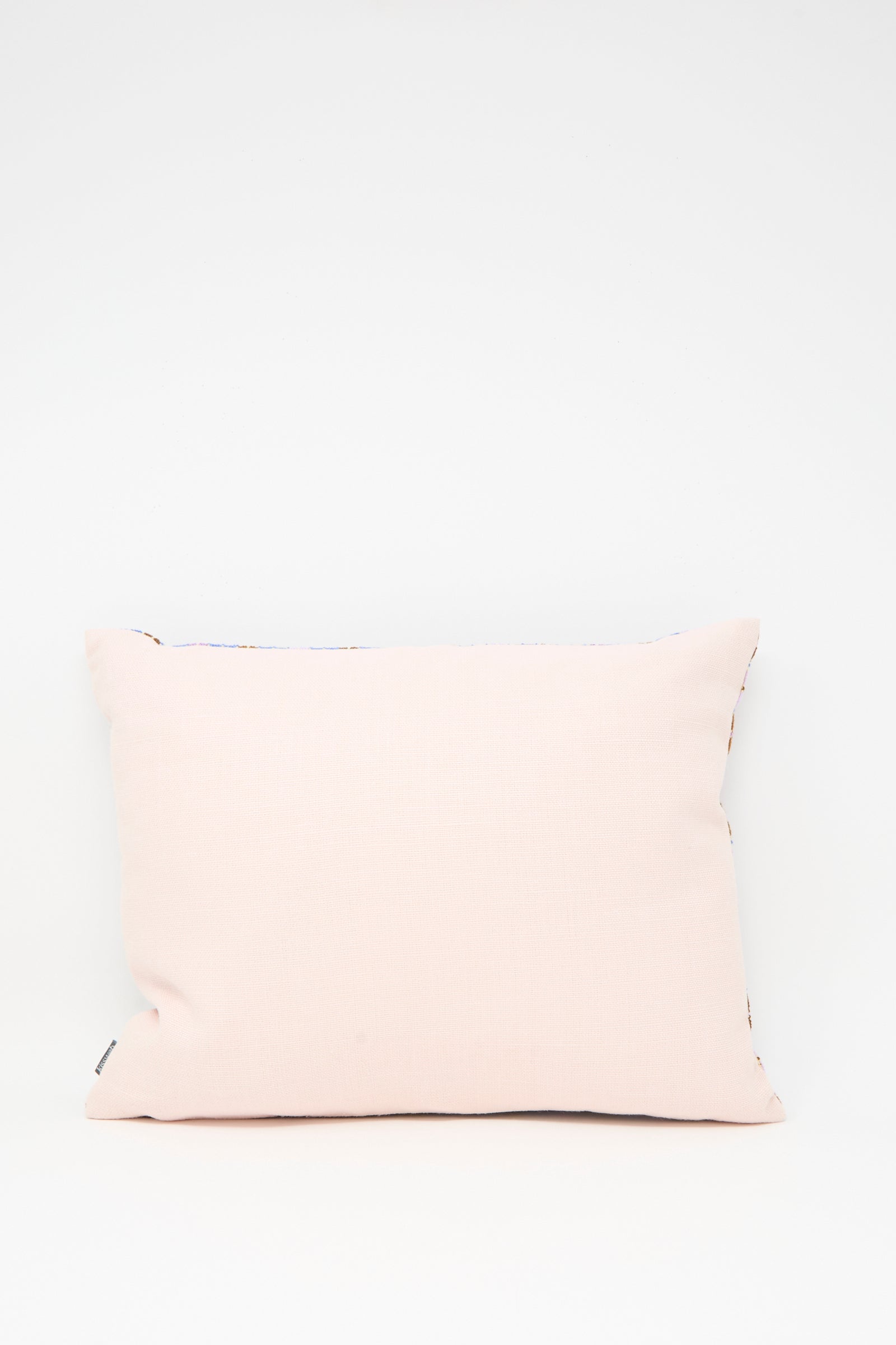 The Kissweh Damask Rose Hand Embroidered Pillow in lilac and cognac, featuring a soft down feather insert, is displayed on a white background.