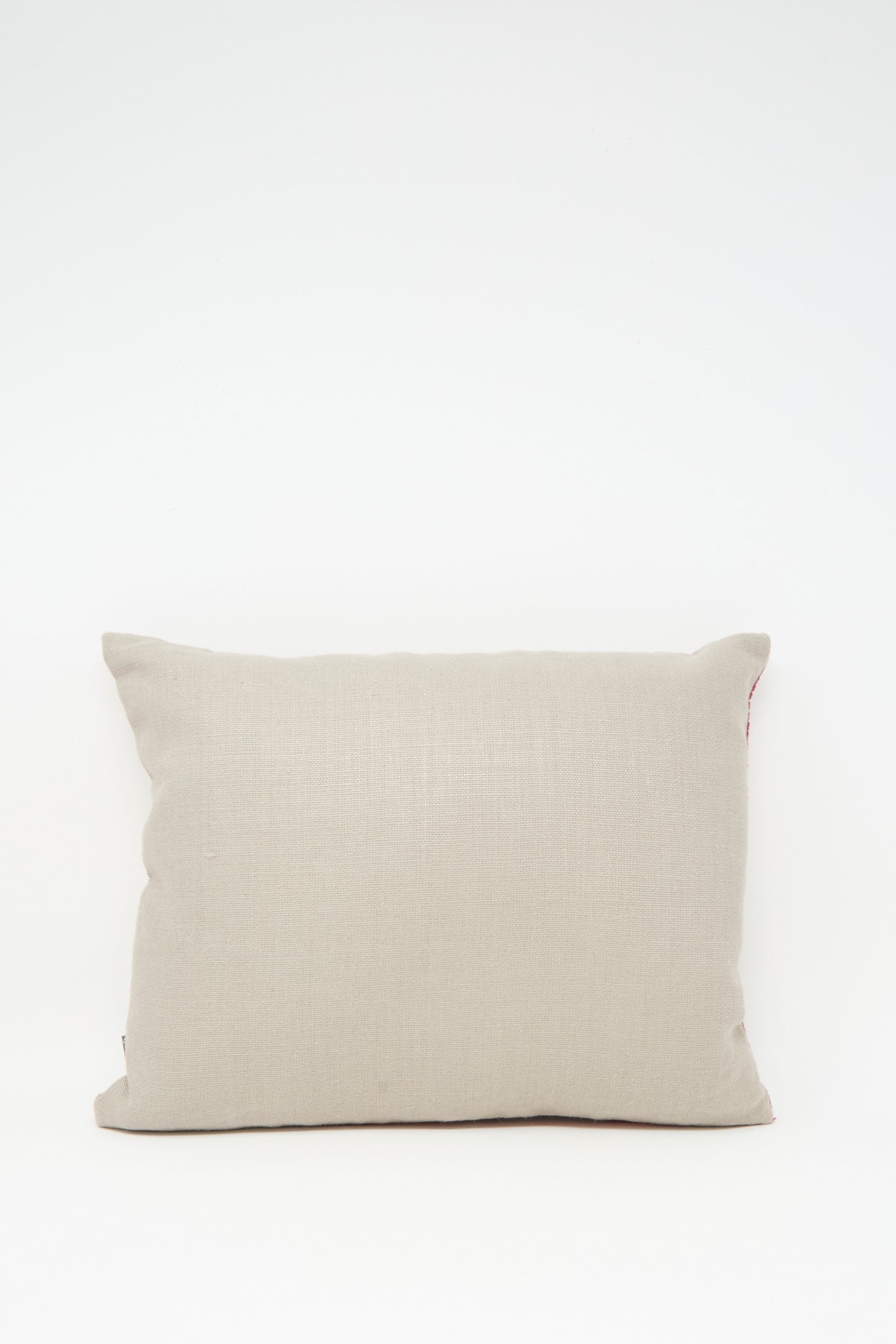 The Kissweh Imm Omar Hand Embroidered Pillow in Beige and Chocolate, featuring a down feather insert, is shown against a white background.