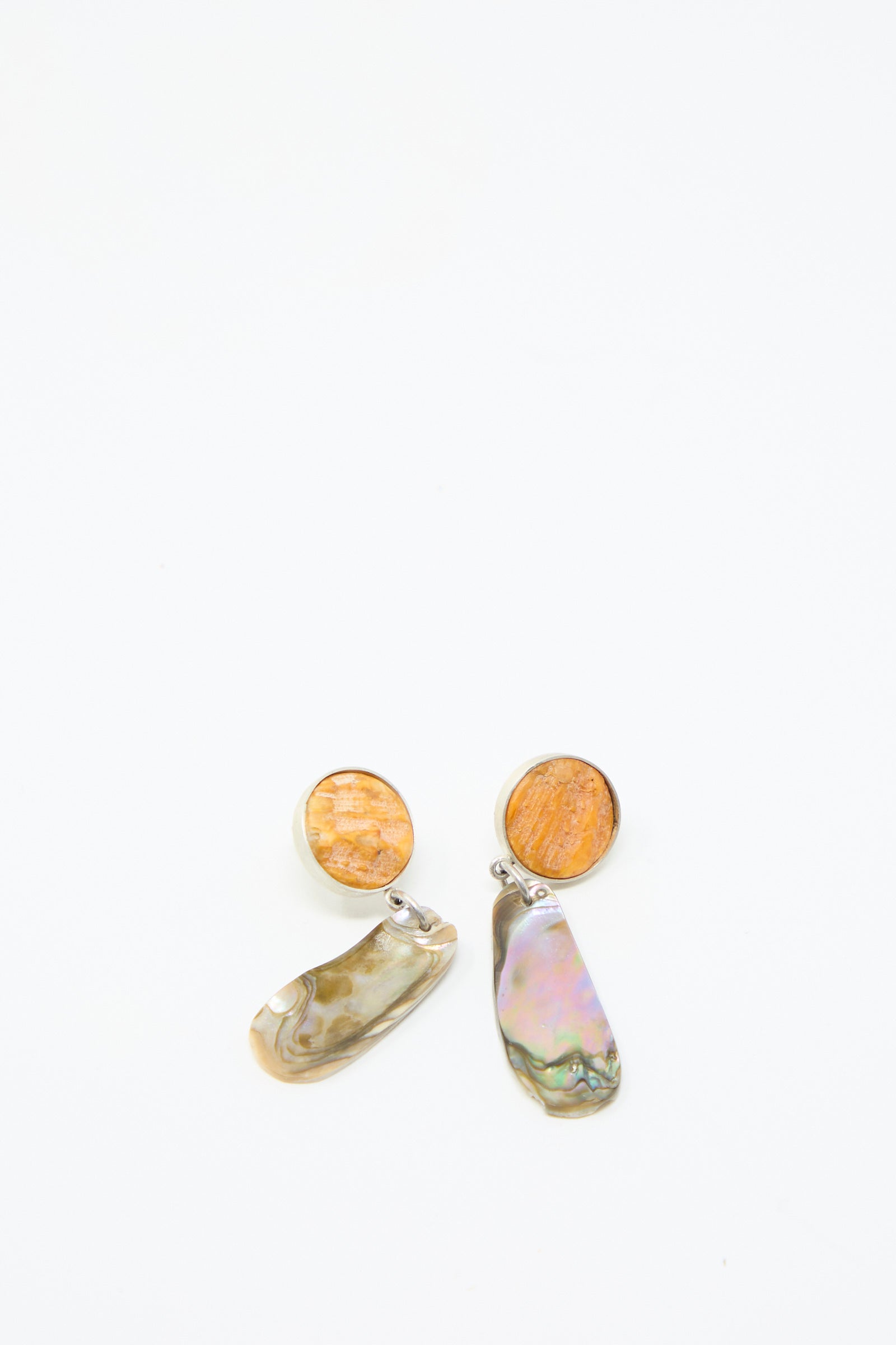 The Sterling Silver No. 09 Earrings in Orange and Shell from La Ma r, displayed as drop earrings against a white backdrop.