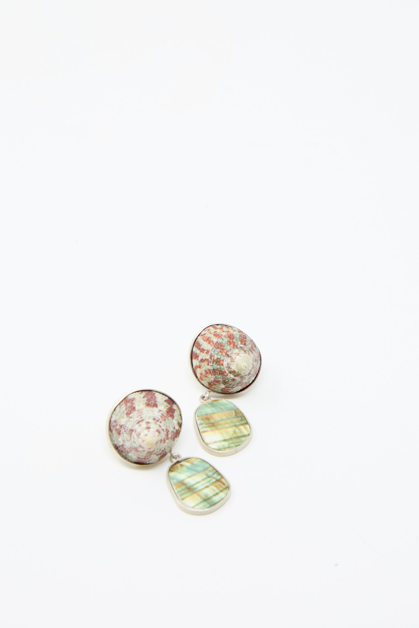 The La Ma r's Sterling Silver No. 09 Earrings in Green and Pink Shell on a plain white background.
