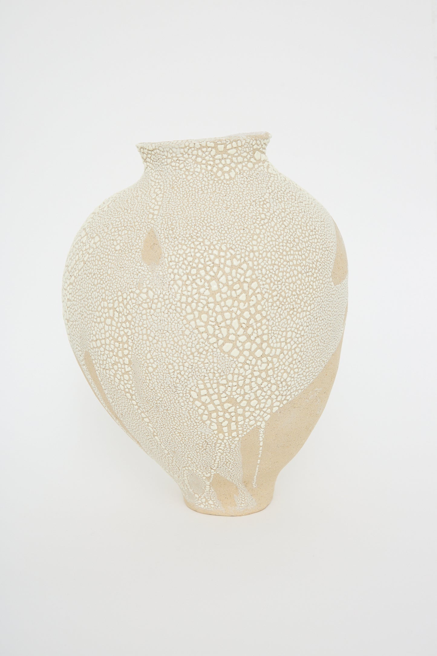 An intricately patterned Lost Quarry vessel No. 741 in White Sculpture Clay on a white background.