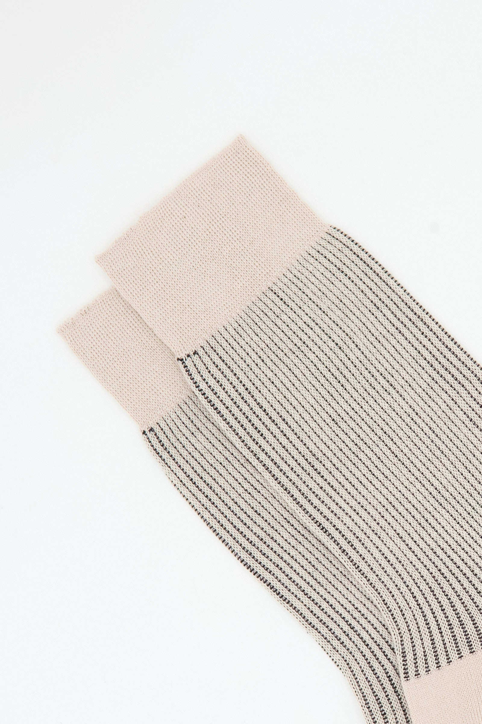Maria La Rosa's Sock in Natural: ribbed cotton ankle socks featuring beige cuffs and black-and-white vertical stripes on a white background, made in Italy.