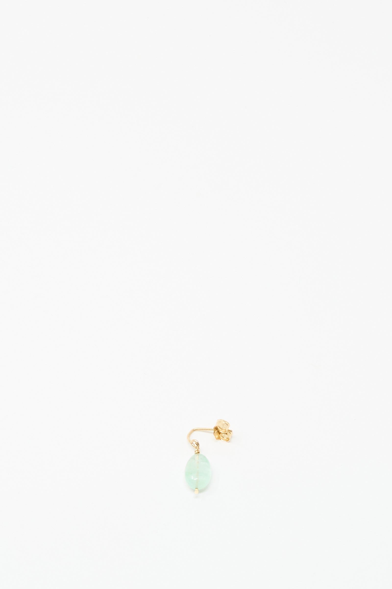 The Mary MacGill 14K Crescent Charm Single Earring features a small green aquamarine stone set in 14k gold, shown centered on a white background.