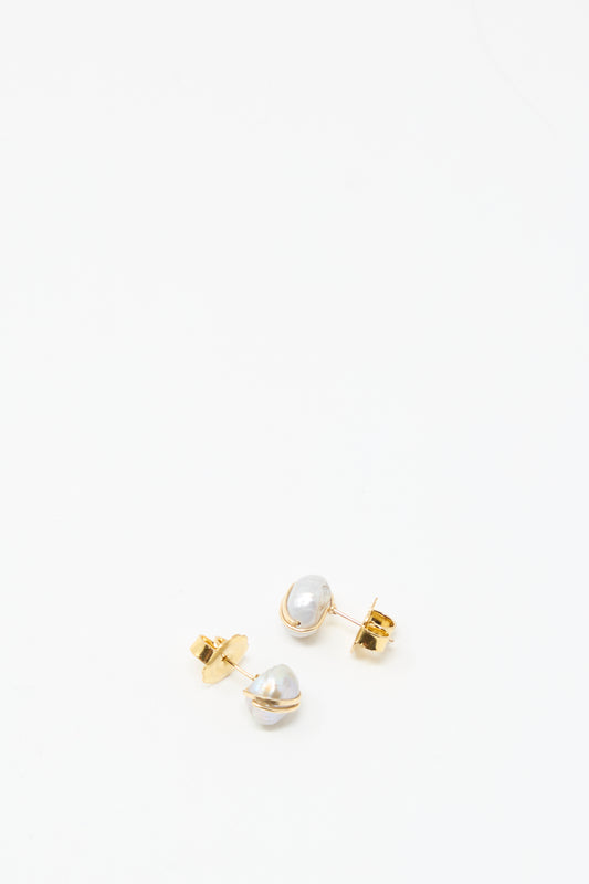The Grande Baroque Pearl Studs in Silver by Mary MacGill, featuring irregularly shaped Baroque pearls, are displayed on a plain white background.