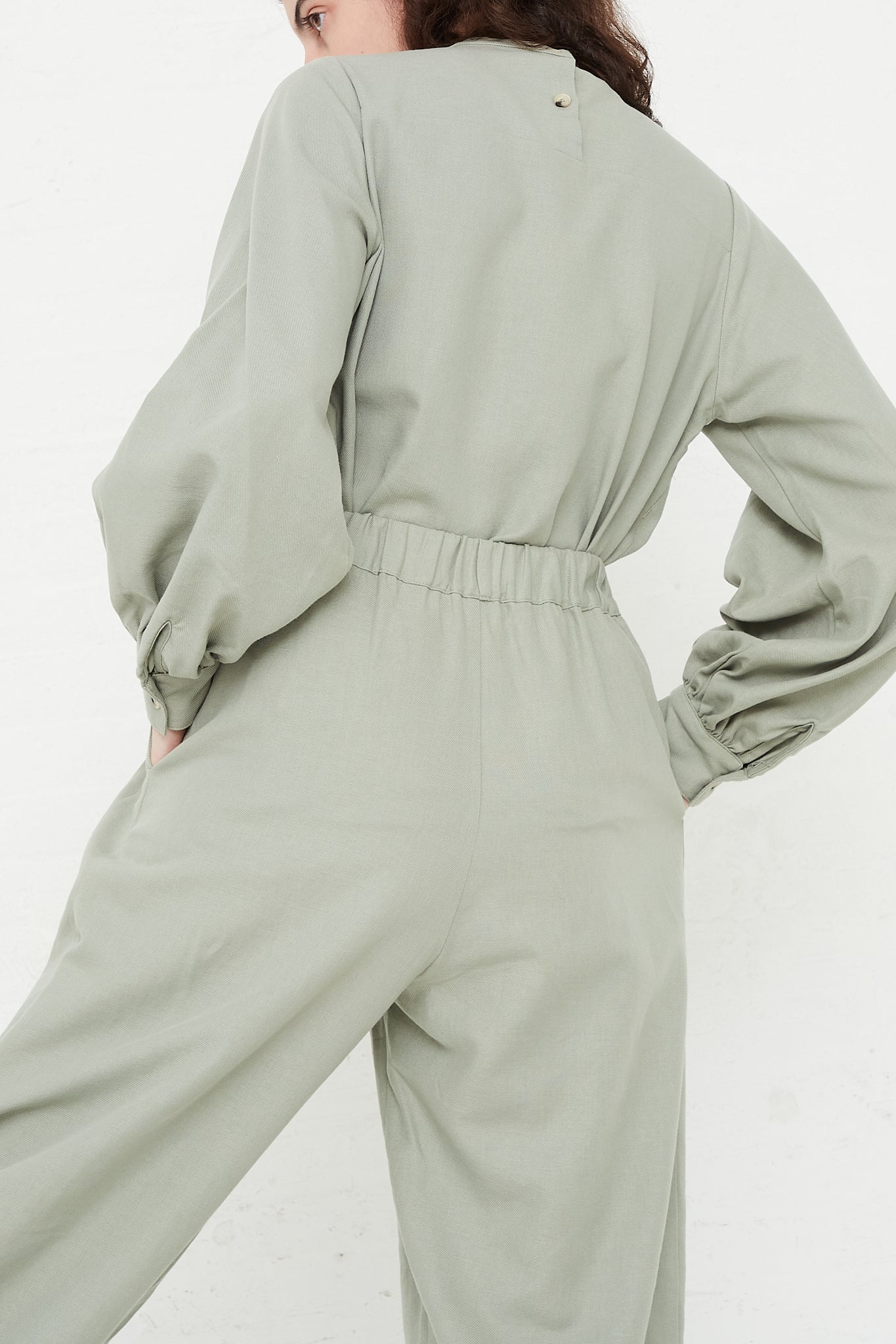 Cotton Twill Draped Pants in Agave by Black Crane for Oroboro Back