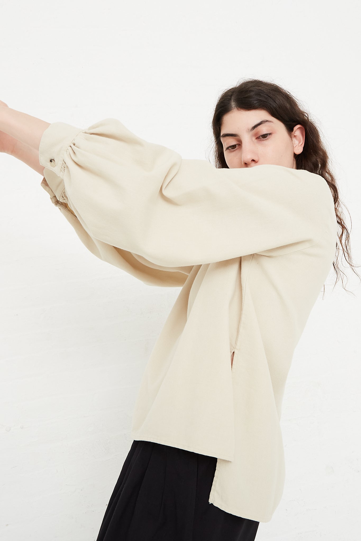 Cotton Twill Puff Sleeve Blouse in Ivory by Black Crane for Oroboro Side