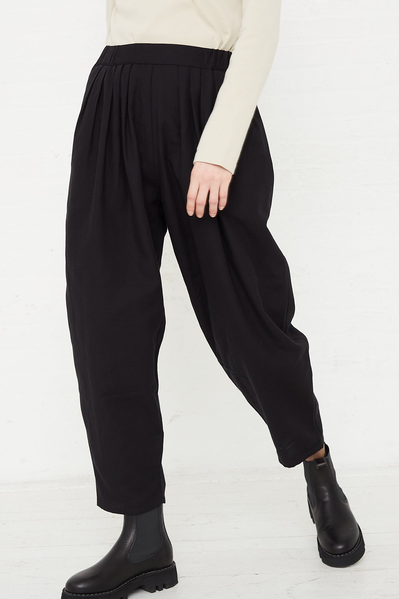 Cotton Twill Draped Pants in Black by Black Crane for Oroboro Front Bottom