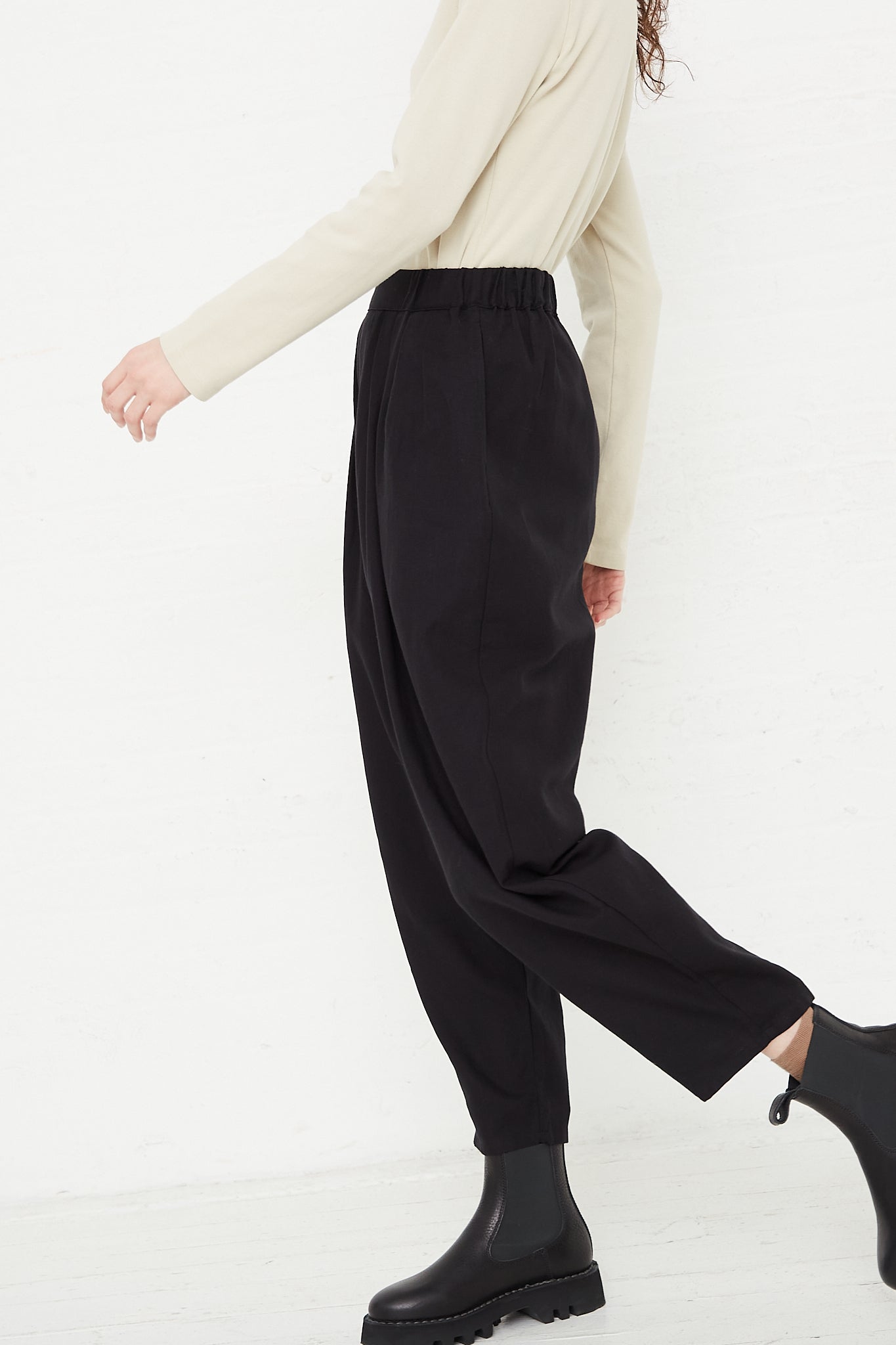 Cotton Twill Draped Pants in Black by Black Crane for Oroboro Side