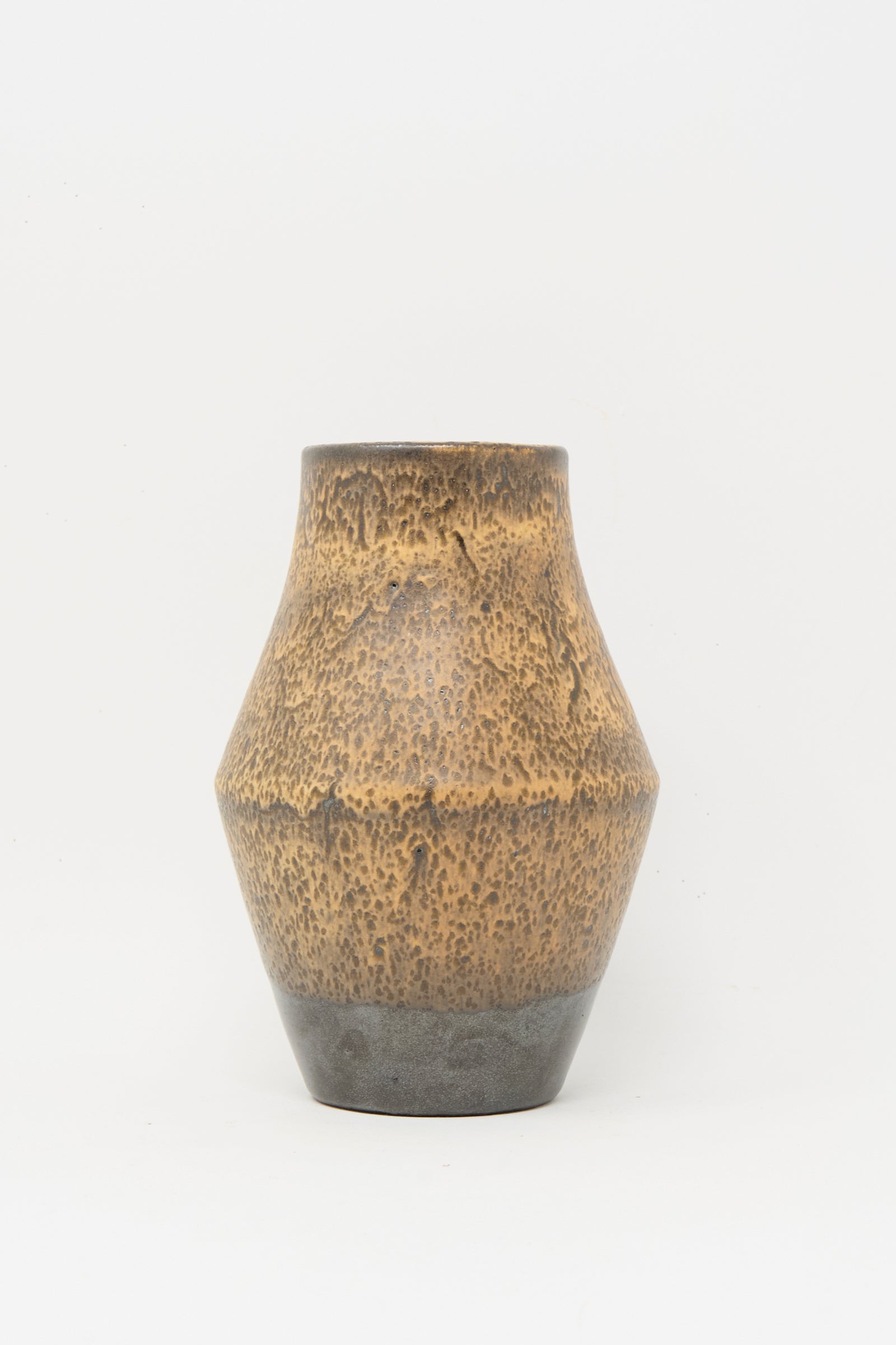 The Small Sap Vase in Brown by Rachel Craven is handmade with a wide body, narrow neck, and a textured brown speckled glaze, shown against a plain white background.