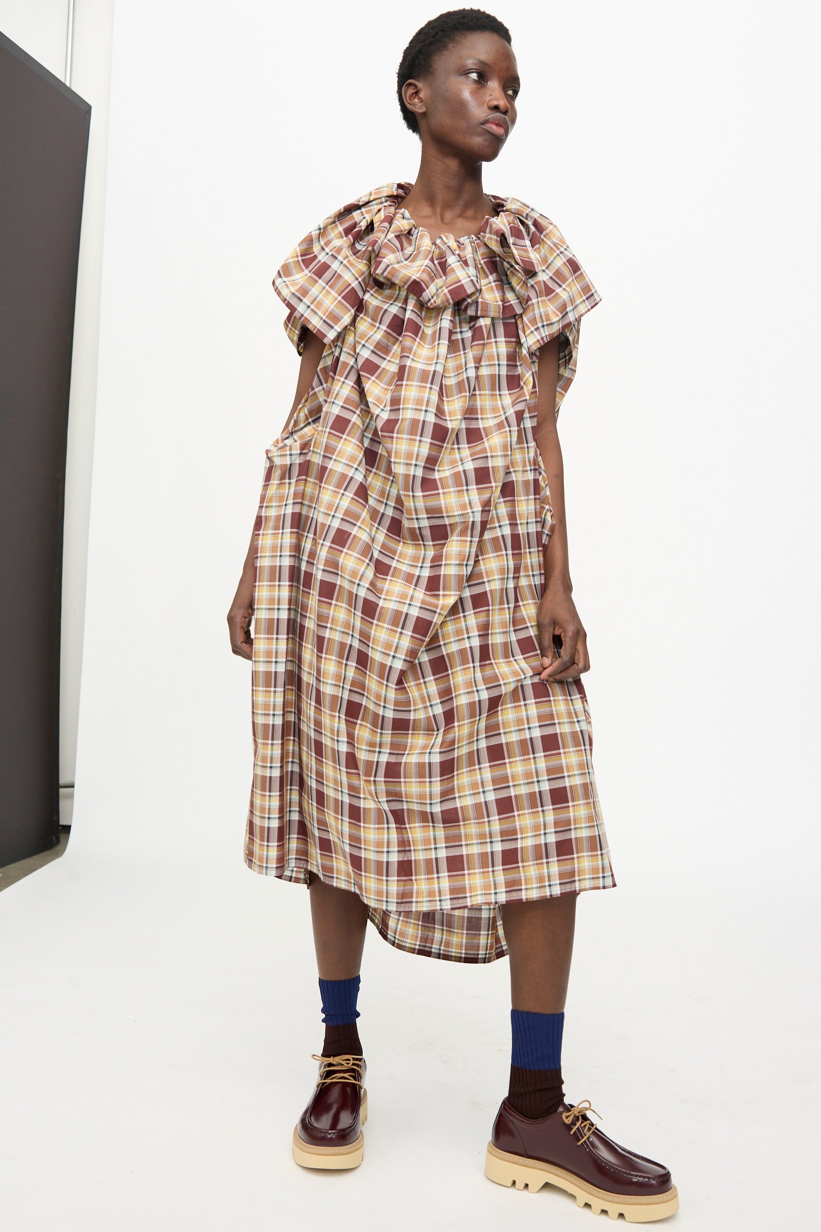 Sofie D'Hoore - Cotton Check Dolabella Dress in Toffee | Oroboro Store