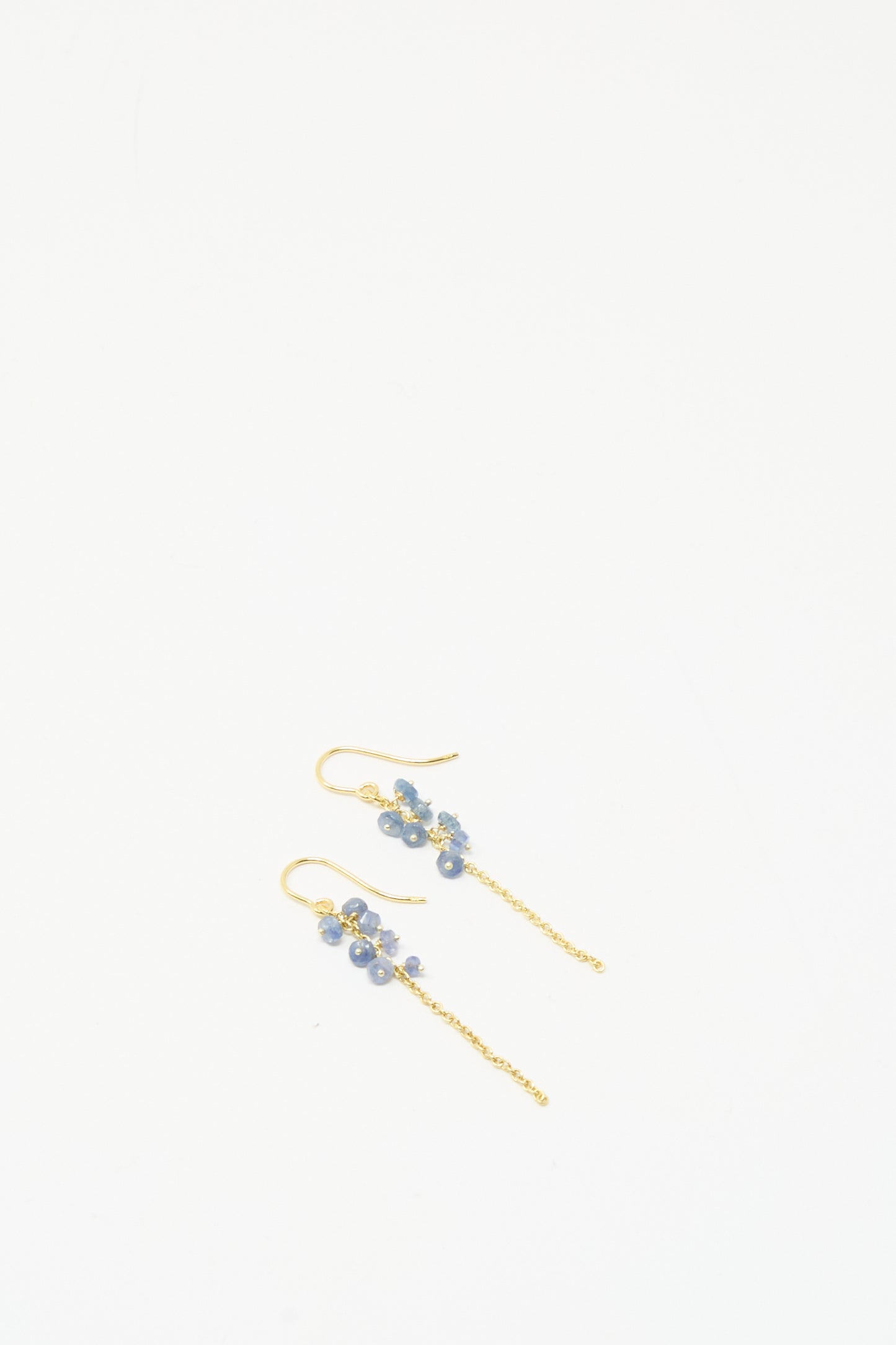 Stephanie Schneider Gold Plated Sterling Silver Earrings with Blue Sapphires, shown on a plain white background.