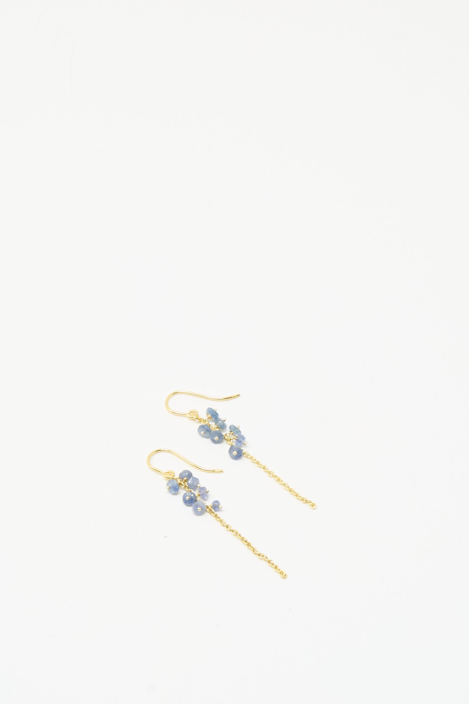 Stephanie Schneider Gold Plated Sterling Silver Earrings with Blue Sapphires, shown on a plain white background.