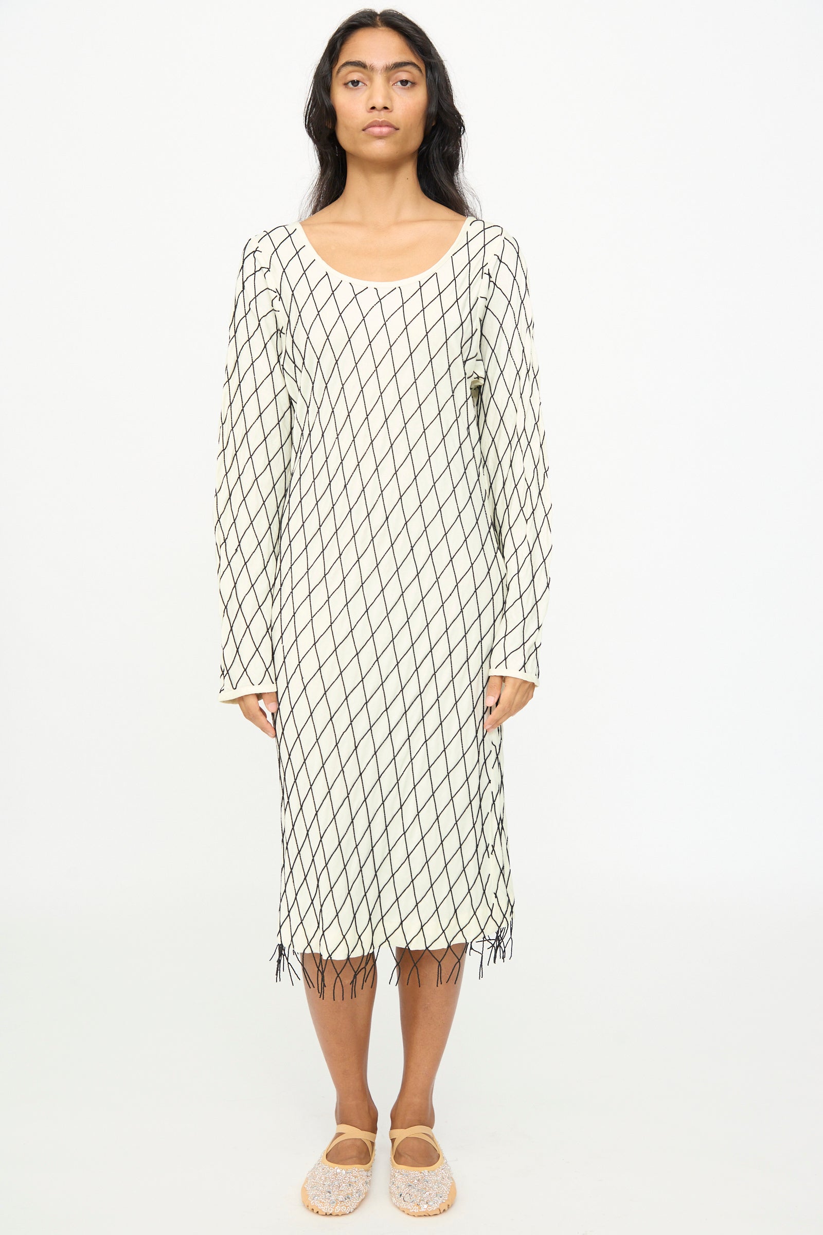 Tigra Tigra - Off the Shoulder Dress in Pale Yellow with Beads