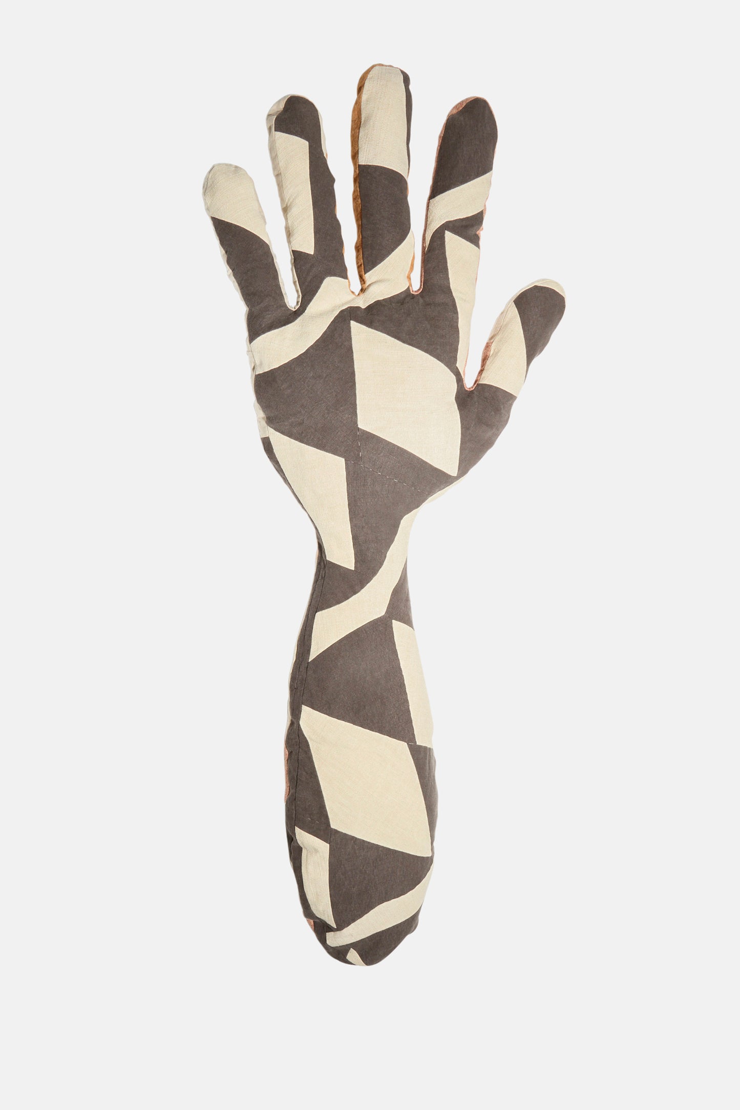 The Sonia Delaunay Tissu Simultané Giant Hand Bolster I by Wiener Times, featuring a black and white geometric diamond pattern, is displayed against a plain white background.