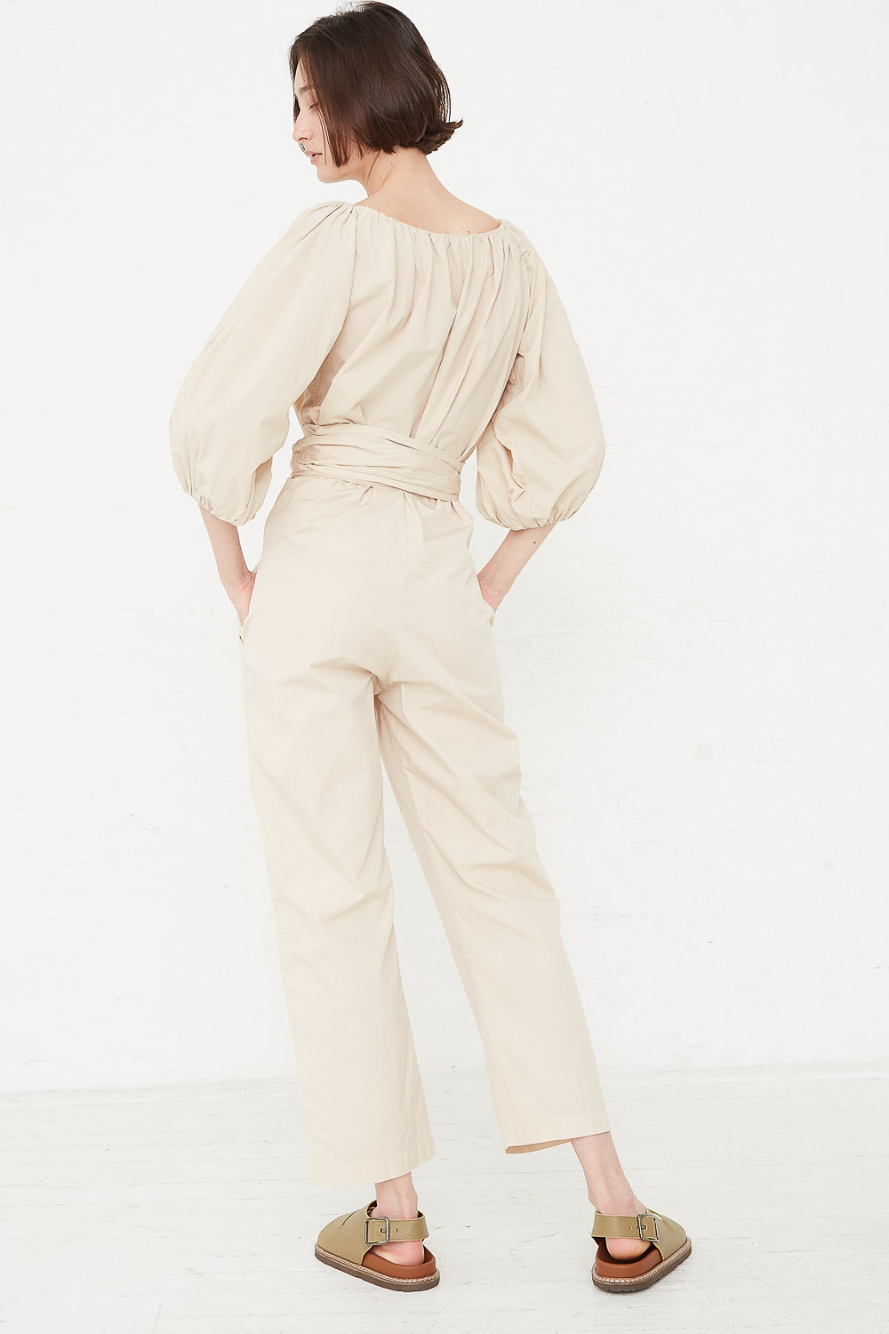 Cosmic Wonder - Suvin Cotton Broadcloth Wrap Pant in Beeswax back view
