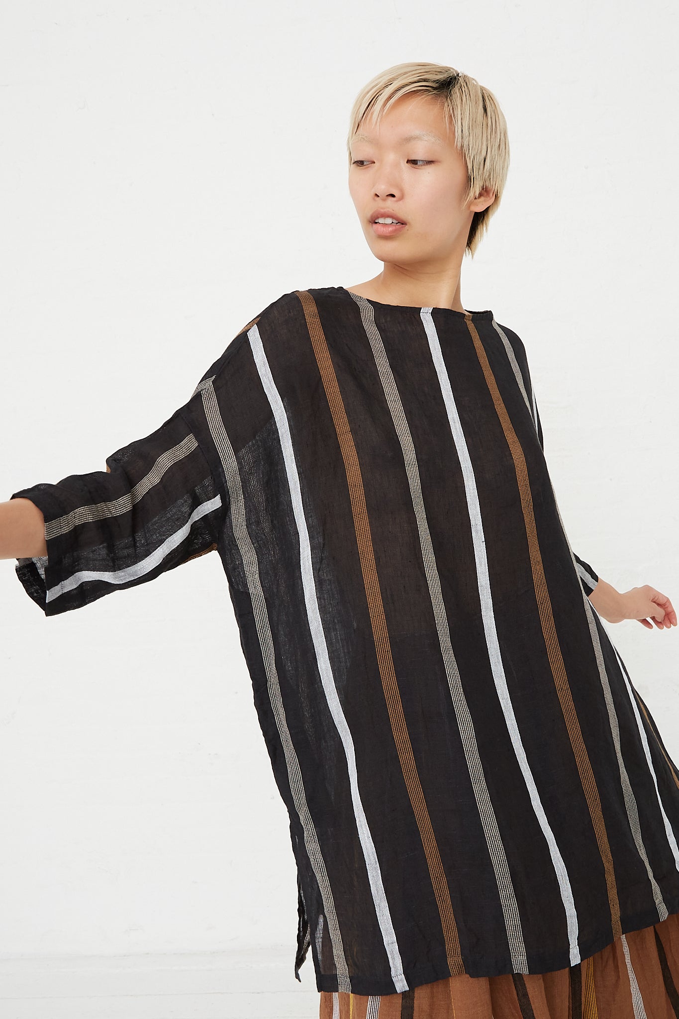 Ichi Antiquites - Linen Dobby Stripe Pullover front view