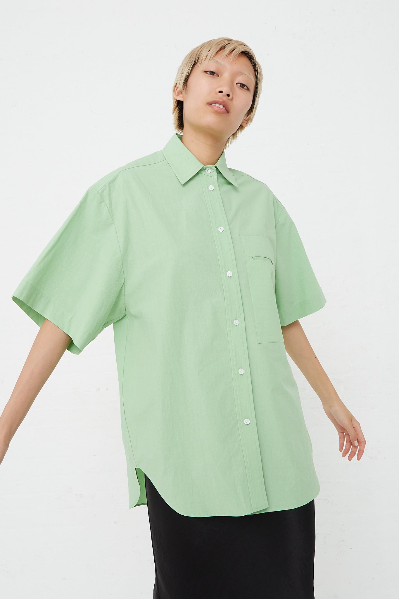 Nomia - Oversized Short Sleeve Shirt in Chlorophyll front view