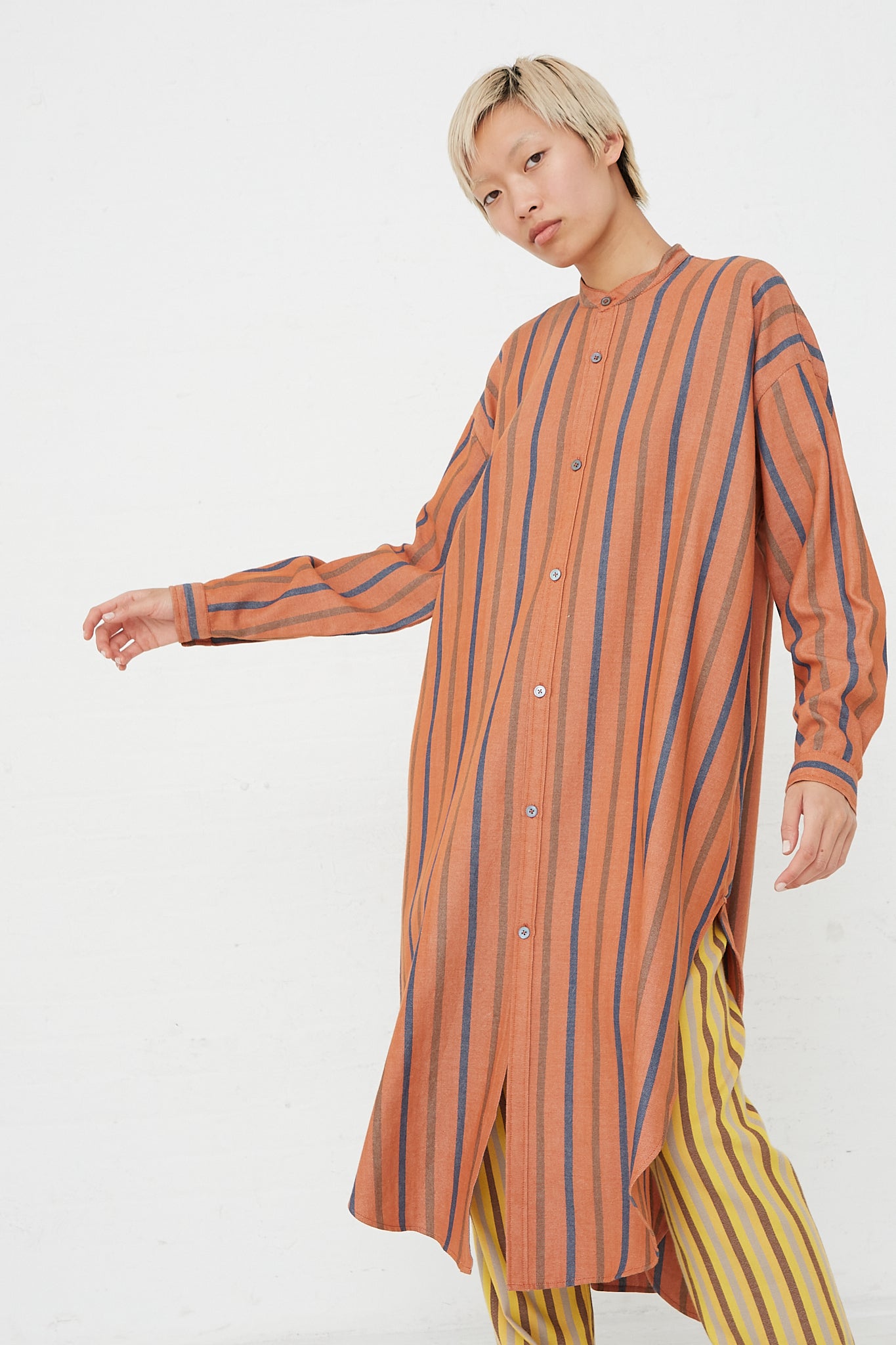 Marrakshi Life - Oversized Shirt with Nero Collar in Stripe 40 front