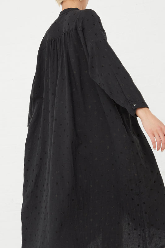Ichi Antiquites - Azumadaki Ramie Flocky Dot Linen Dress in Black side detail