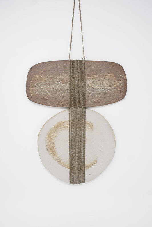 Amy Dov - Ceramic and Linen 2-Piece Wall Hanging with Rectangle and Circle - 12 1/4” x 9 3/4”