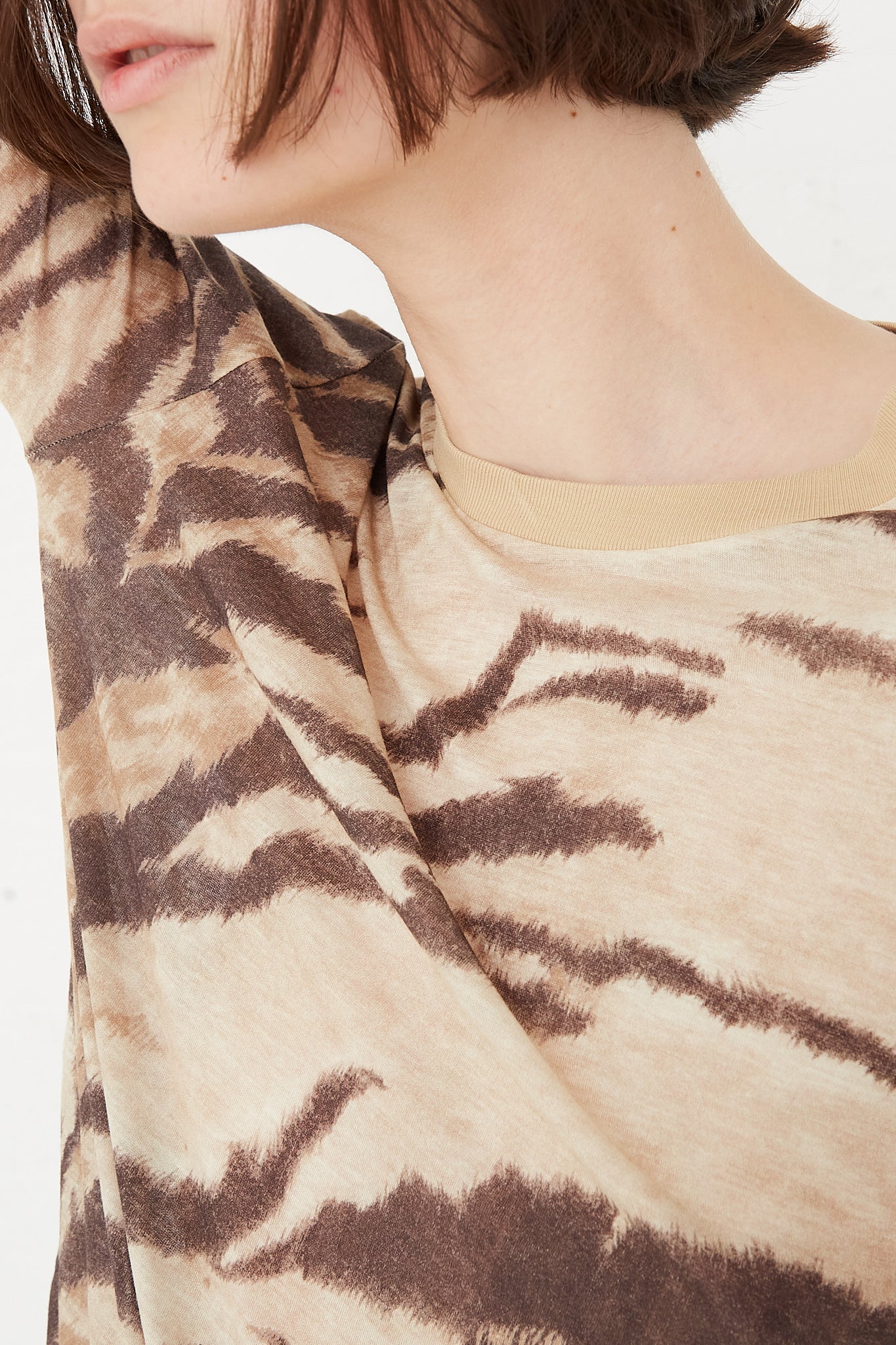 Baserange - Long Sleeve Tee in Tiger Print neck detail