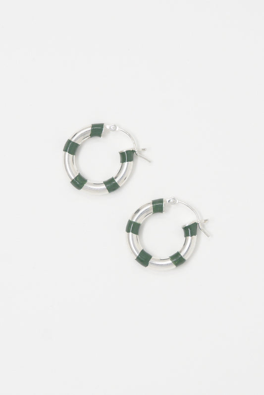 Abby Carnevale - Striped Hoops 20mm in Green / Sterling Silver