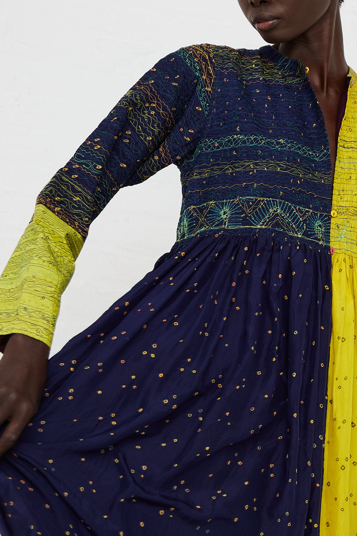 Long Sleeve Silk Button Down Dress by Injiri for Oroboro Front Upclose