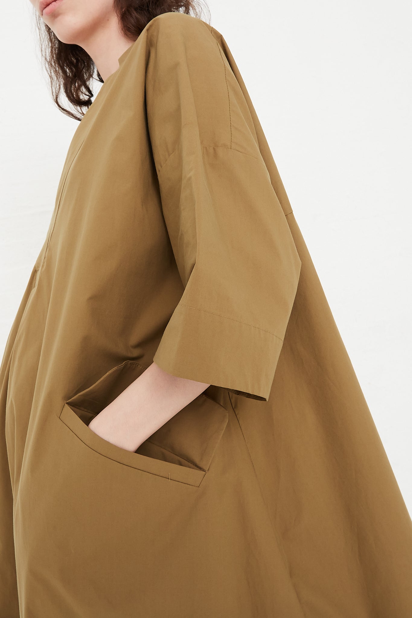 Rachel Comey Copake Dress in Gold hand in pocket detail