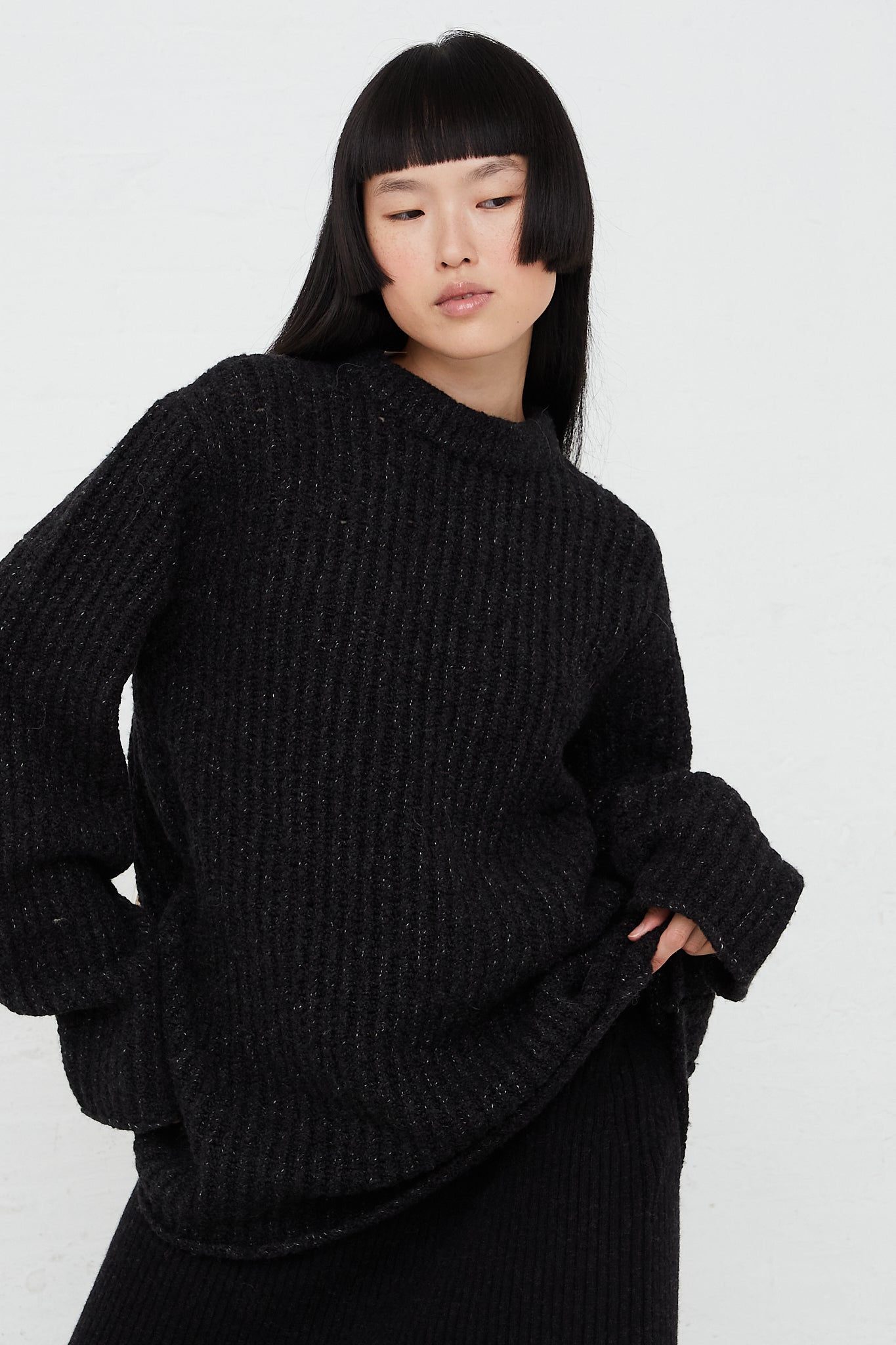 Ladders Merino Crewneck Sweater in Black by Lauren Manoogian for Oroboro Front 