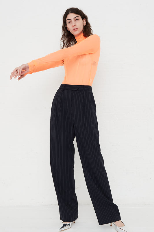 NOMIA Pinstripe Crepe Pleated Trouser in Midnight - Oroboro Store